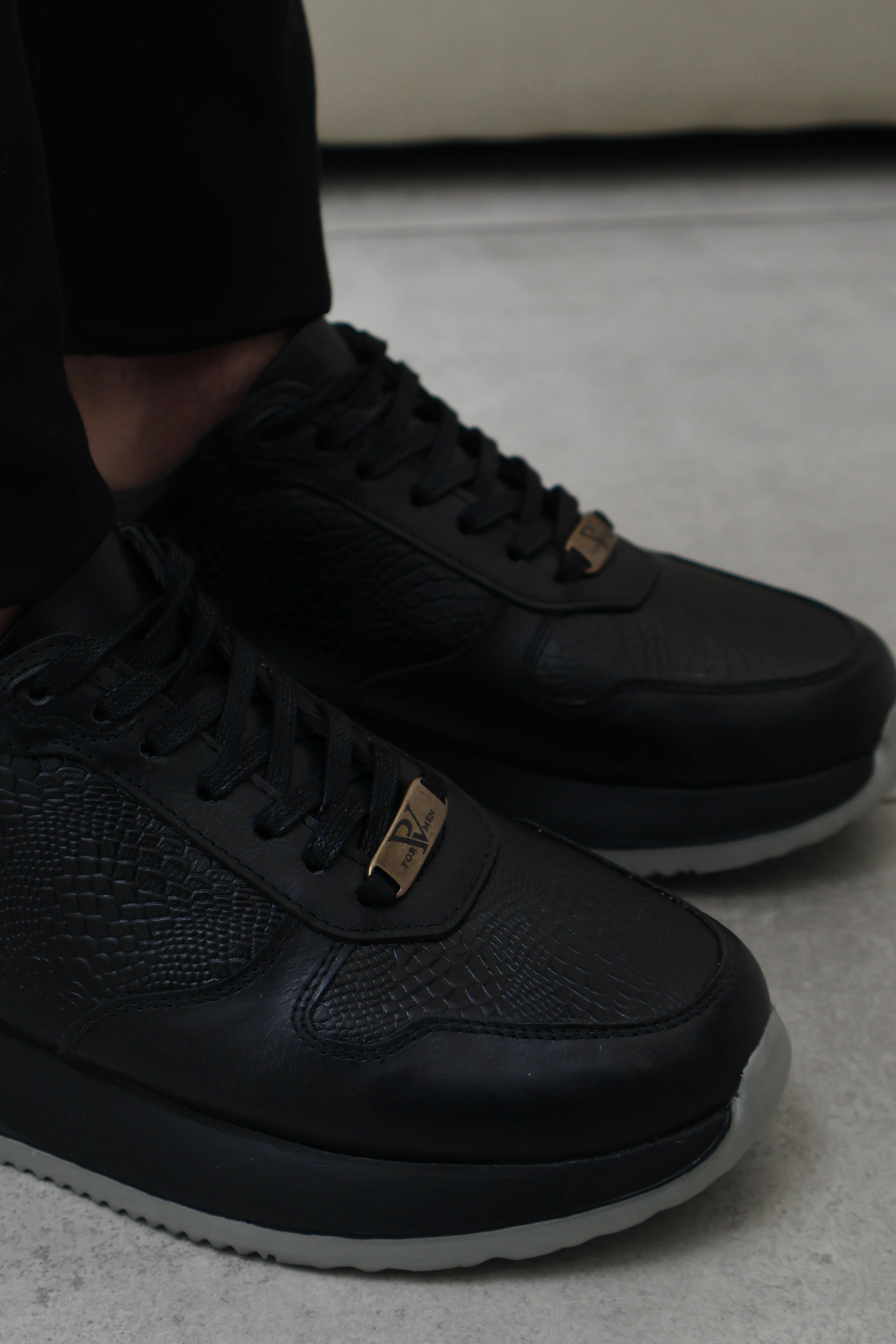 Tenis de hombre Dante en cuero Negro Leo Negro/Gris