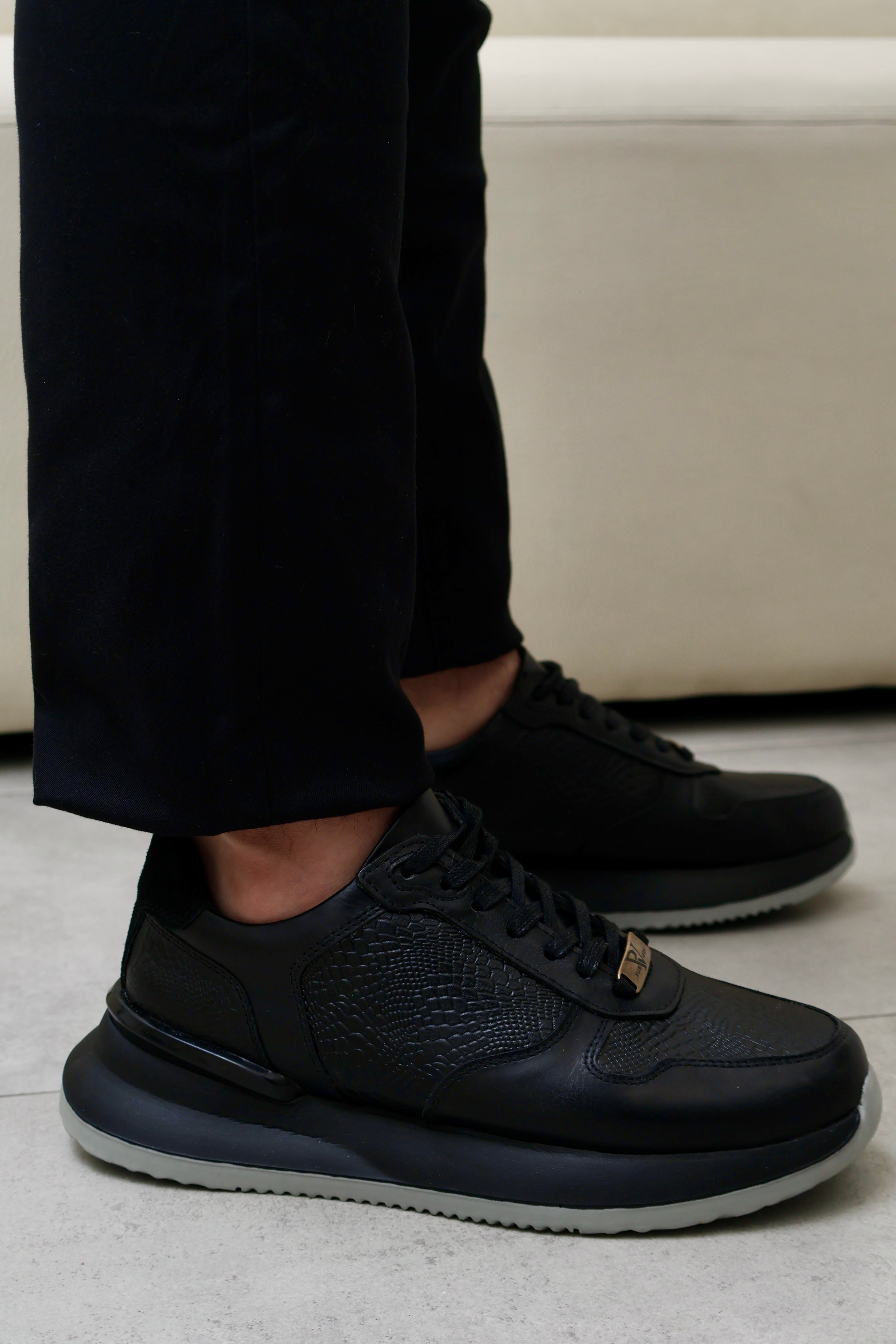 Tenis de hombre Dante en cuero Negro Leo Negro/Gris