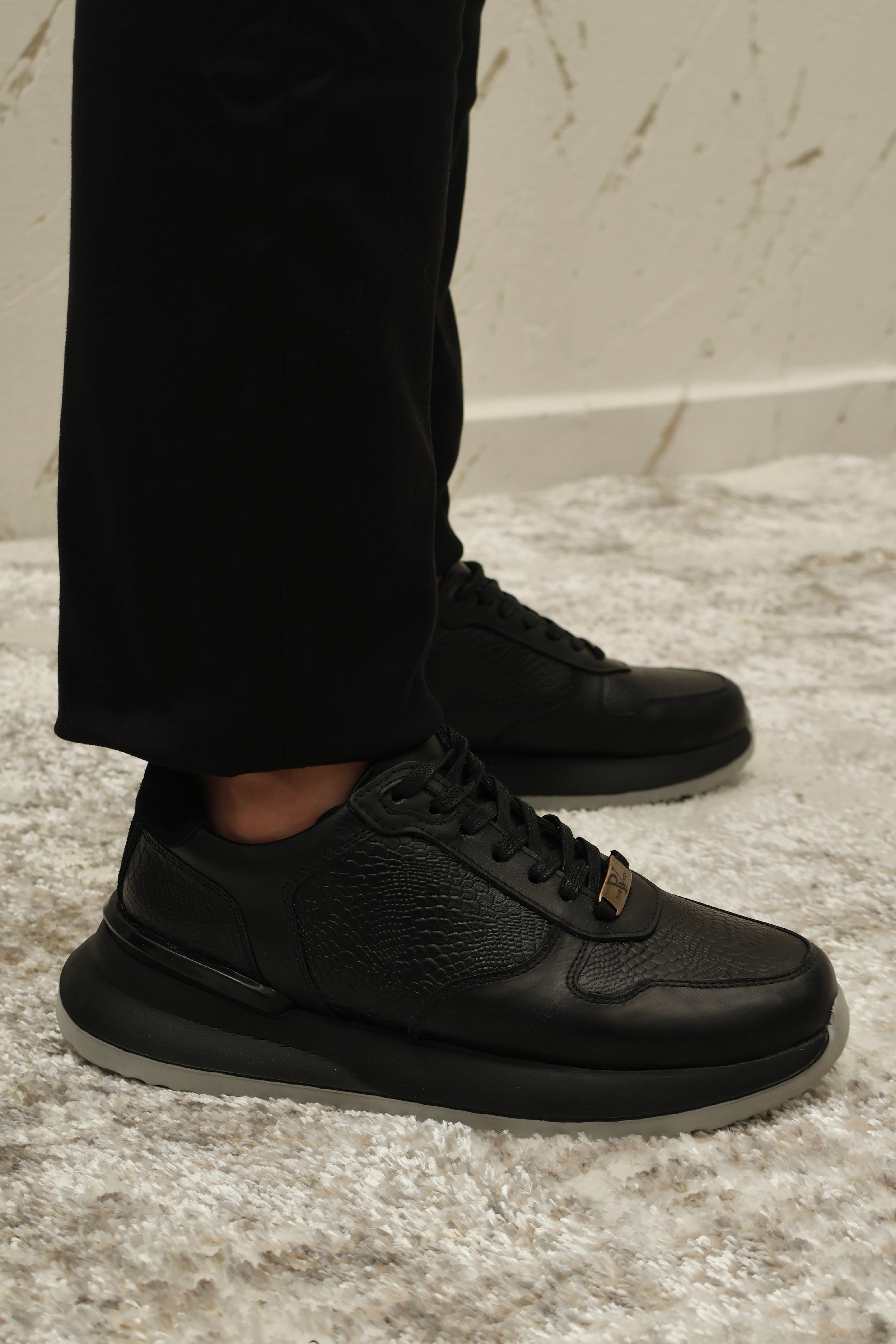 Tenis de hombre Dante en cuero Negro Leo Negro/Gris