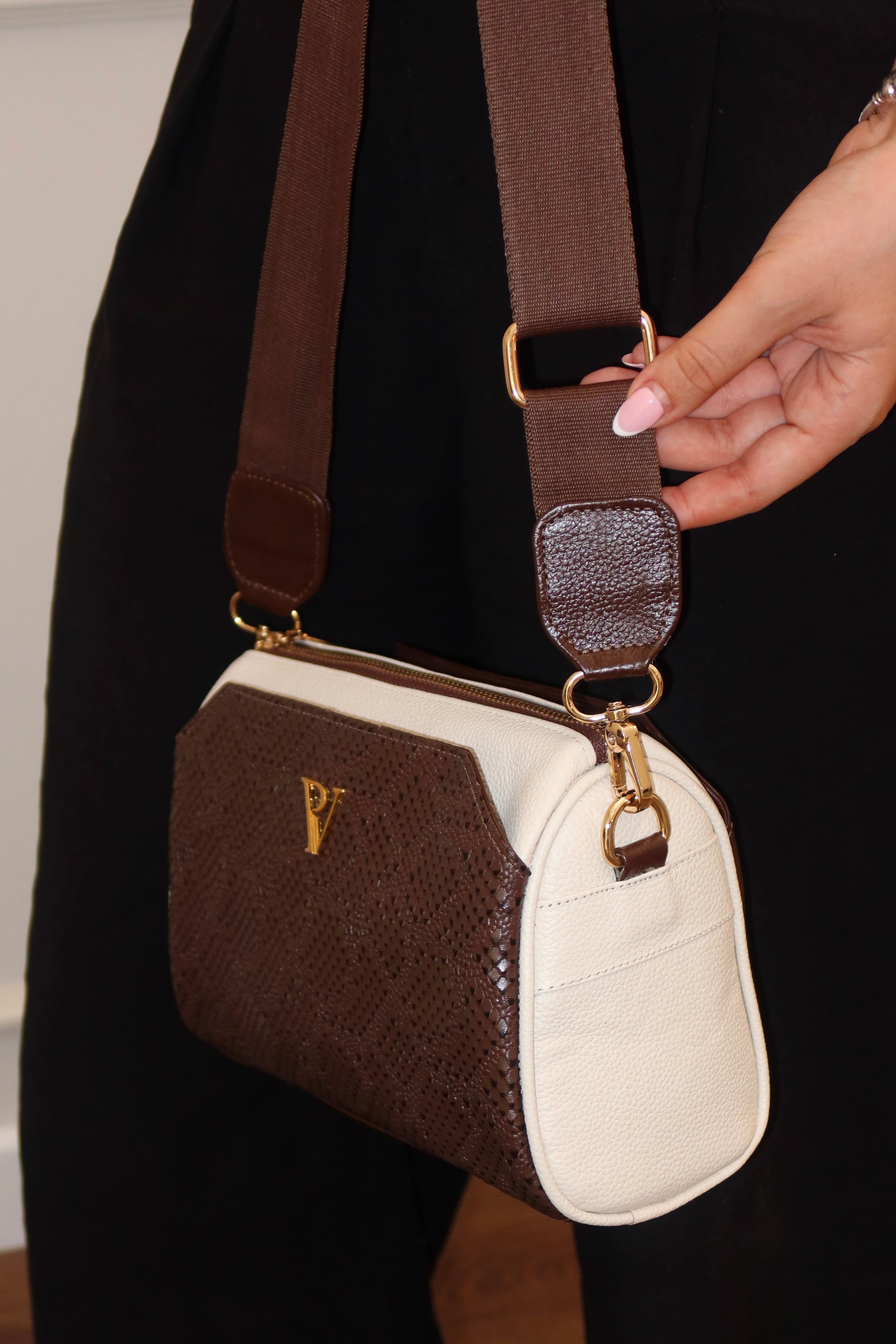 Bolso Tiffany en cuero cafe/avena