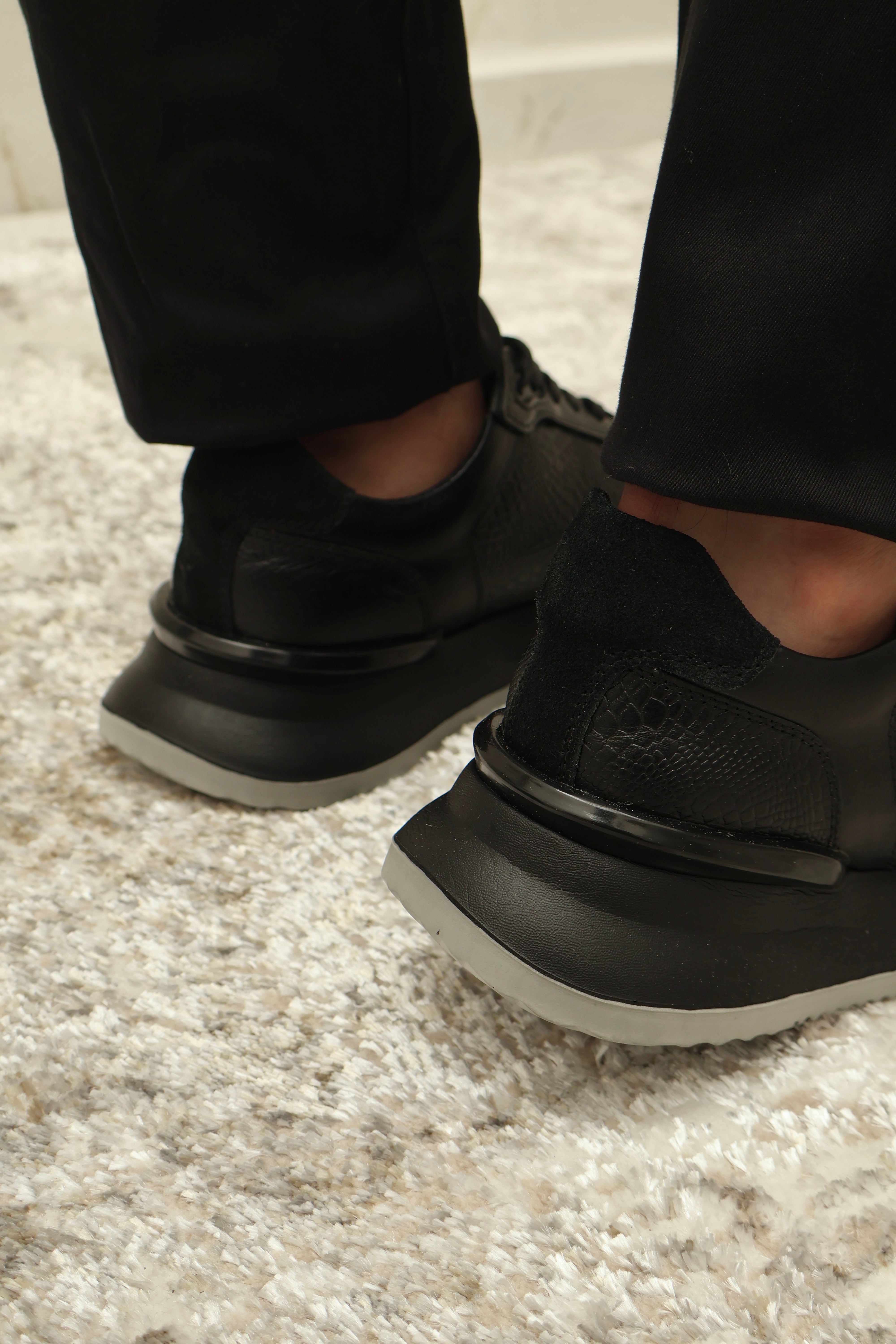 Tenis de hombre Dante en cuero Negro Leo Negro/Gris