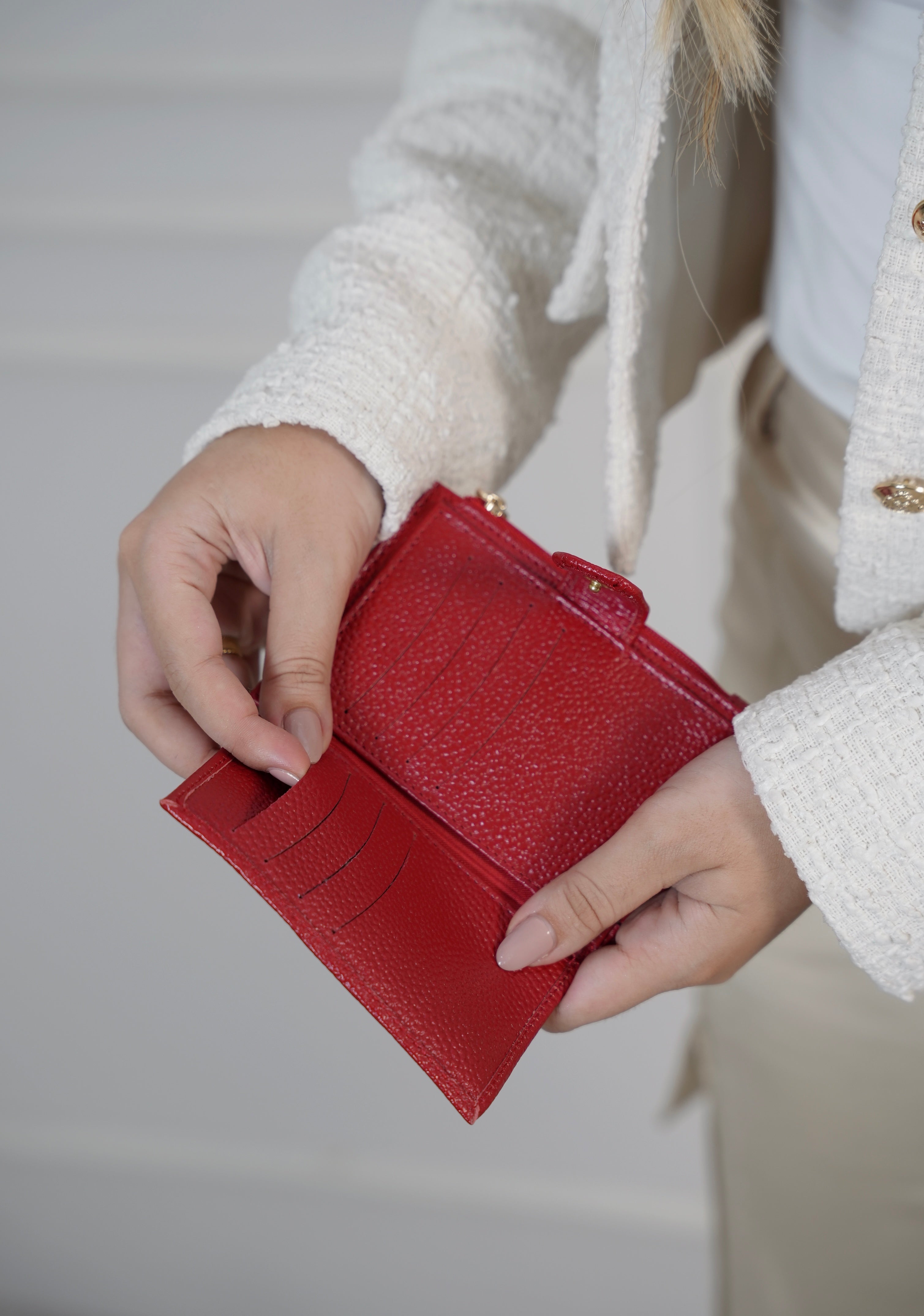 Tarjetero Monedero Rojo en Cuero