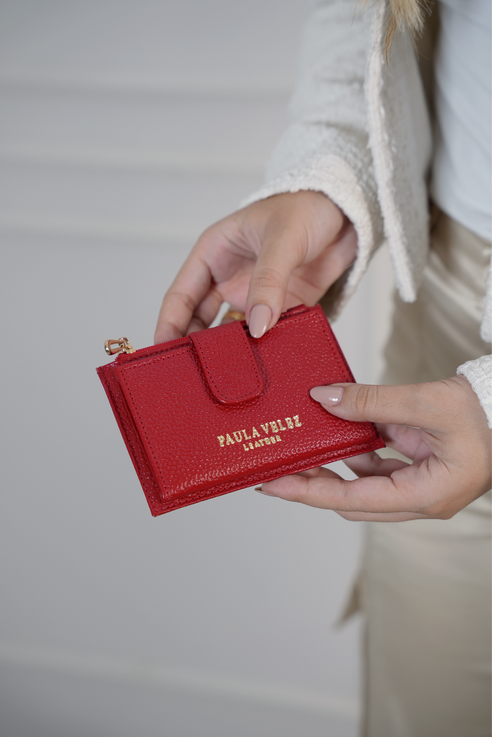 Tarjetero Monedero Rojo en Cuero