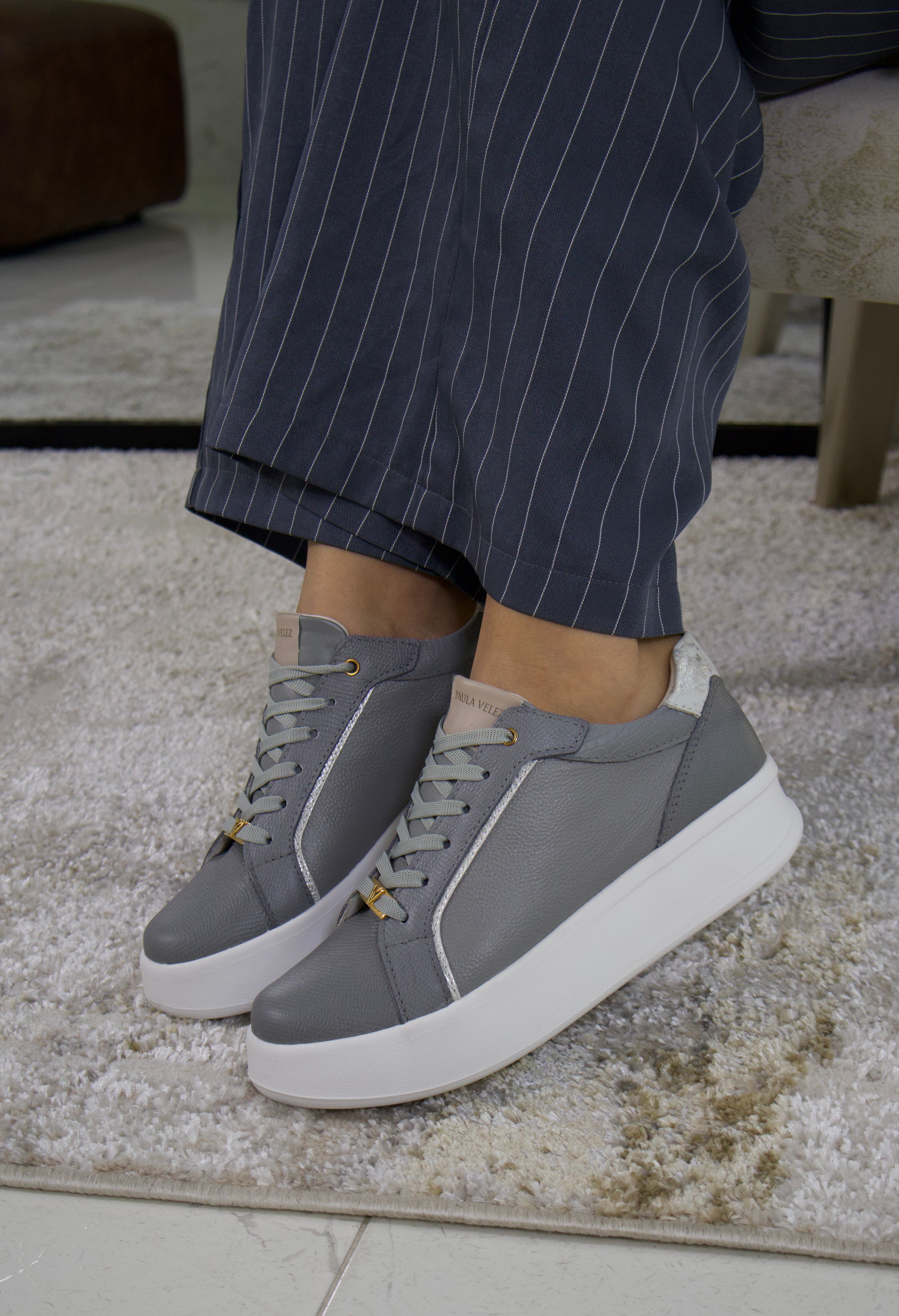 Tenis Bonny Gris en cuero