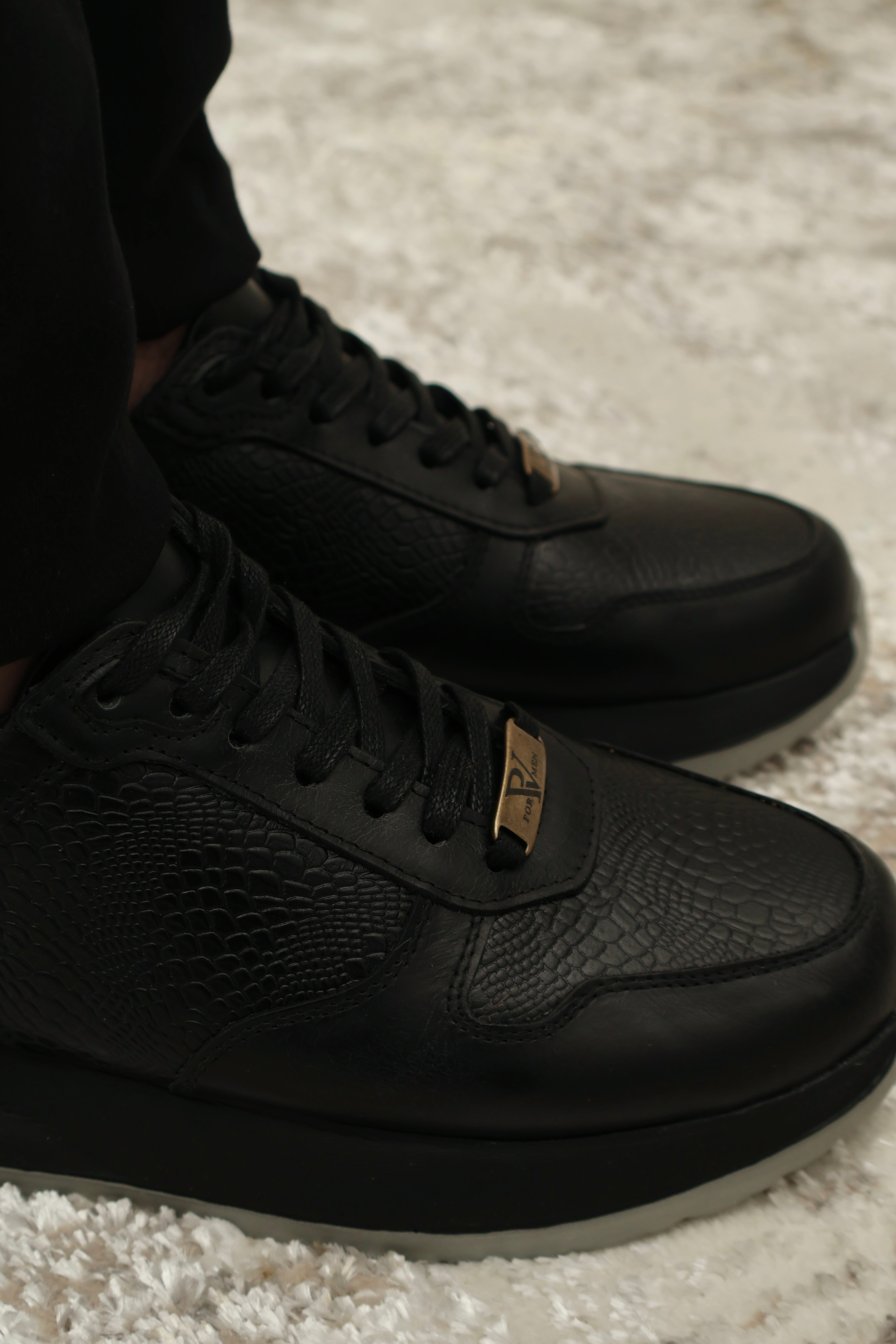 Tenis de hombre Dante en cuero Negro Leo Negro/Gris