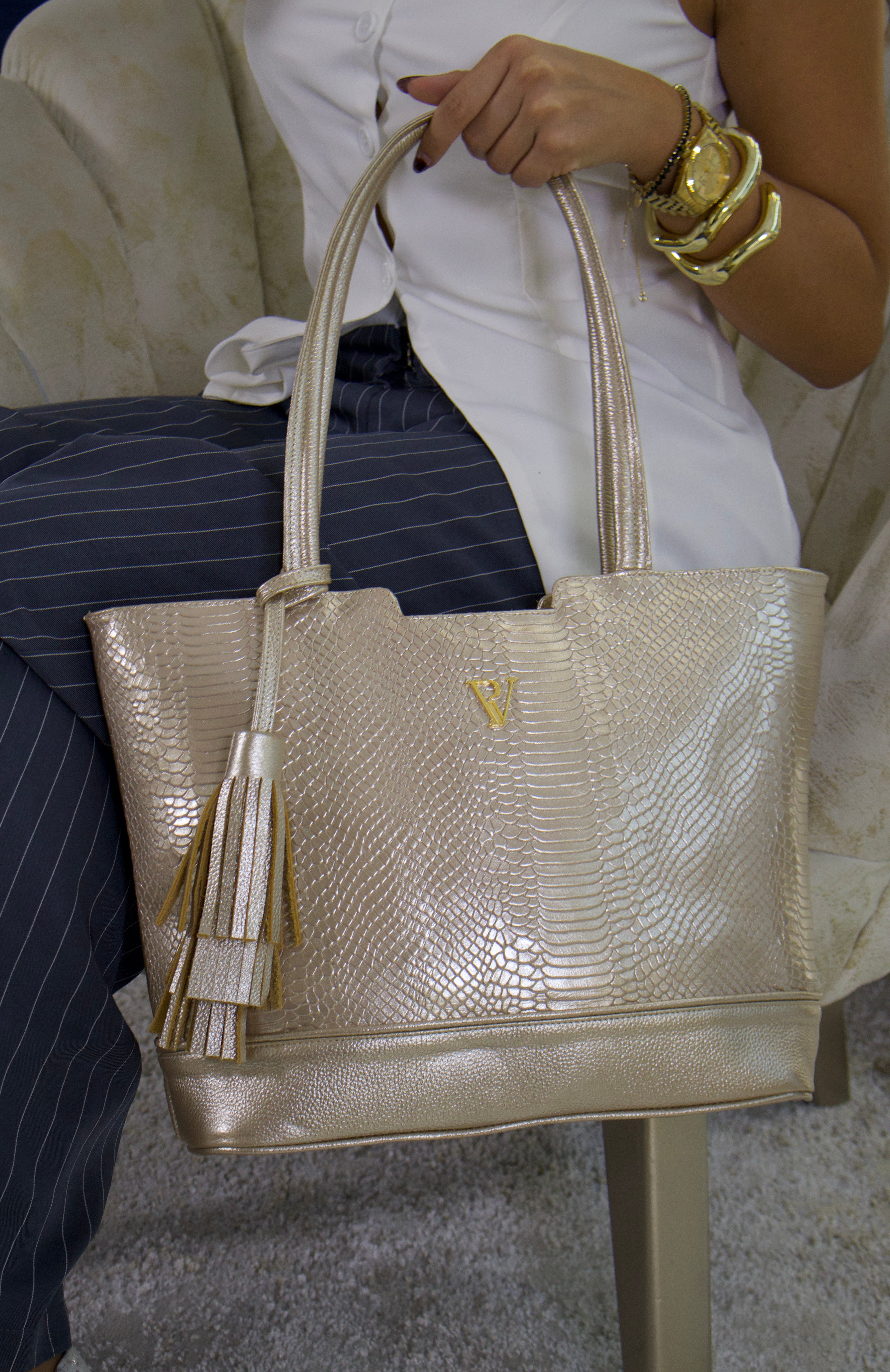 Bolso Grecia Champán en Cuero