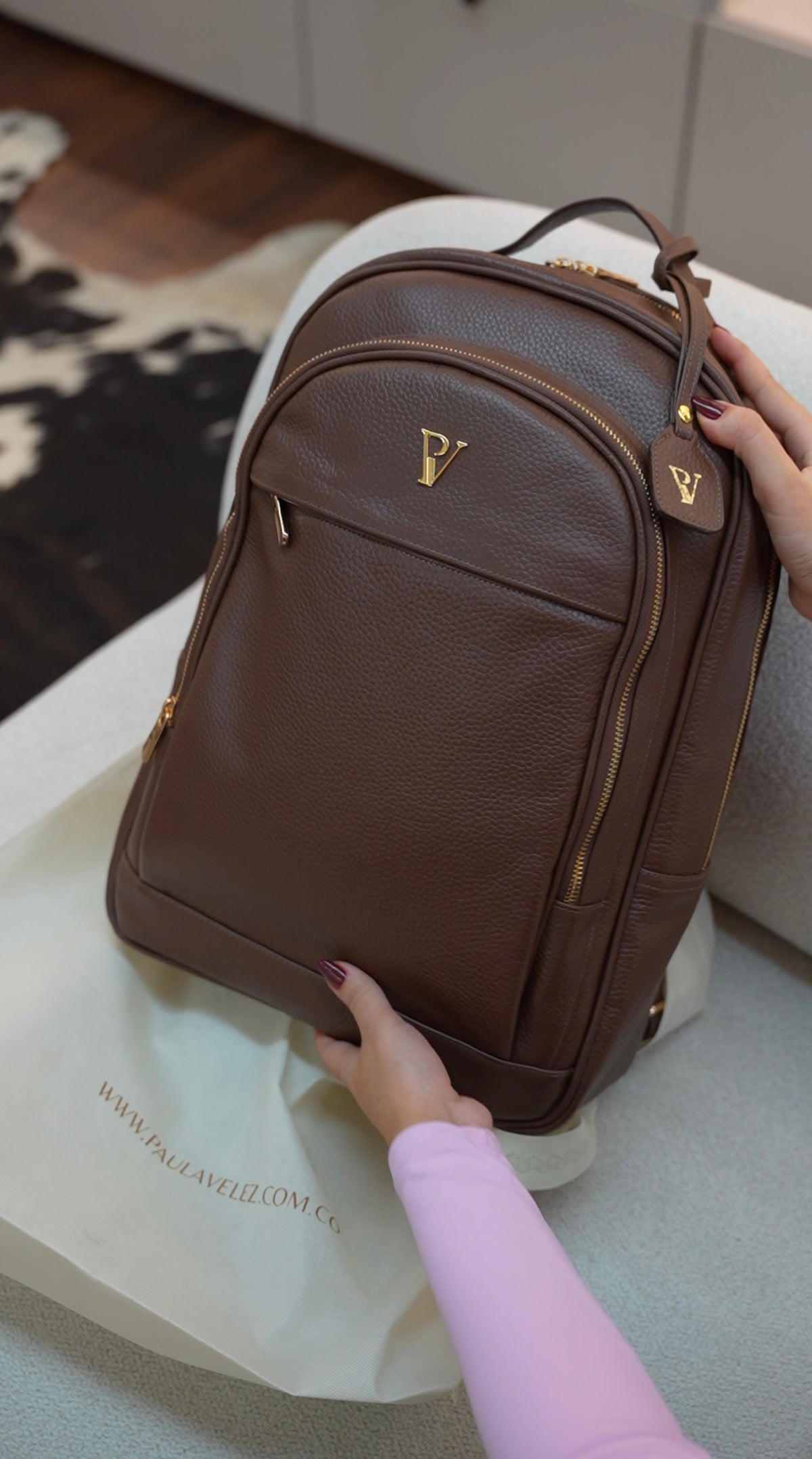 Morral Grande en cuero café