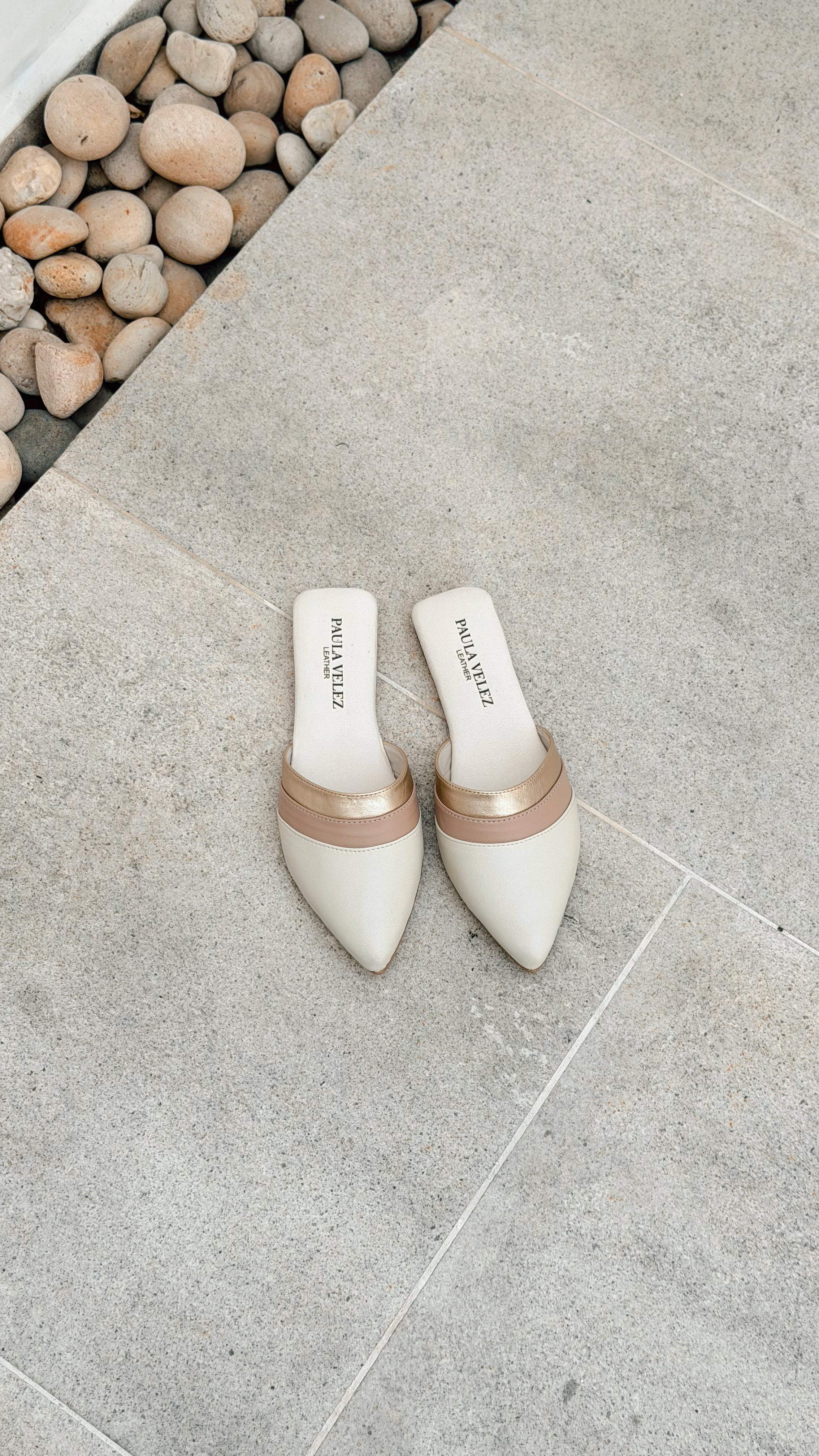 Baleta Puntuda en Cuero Talco Oro Nude