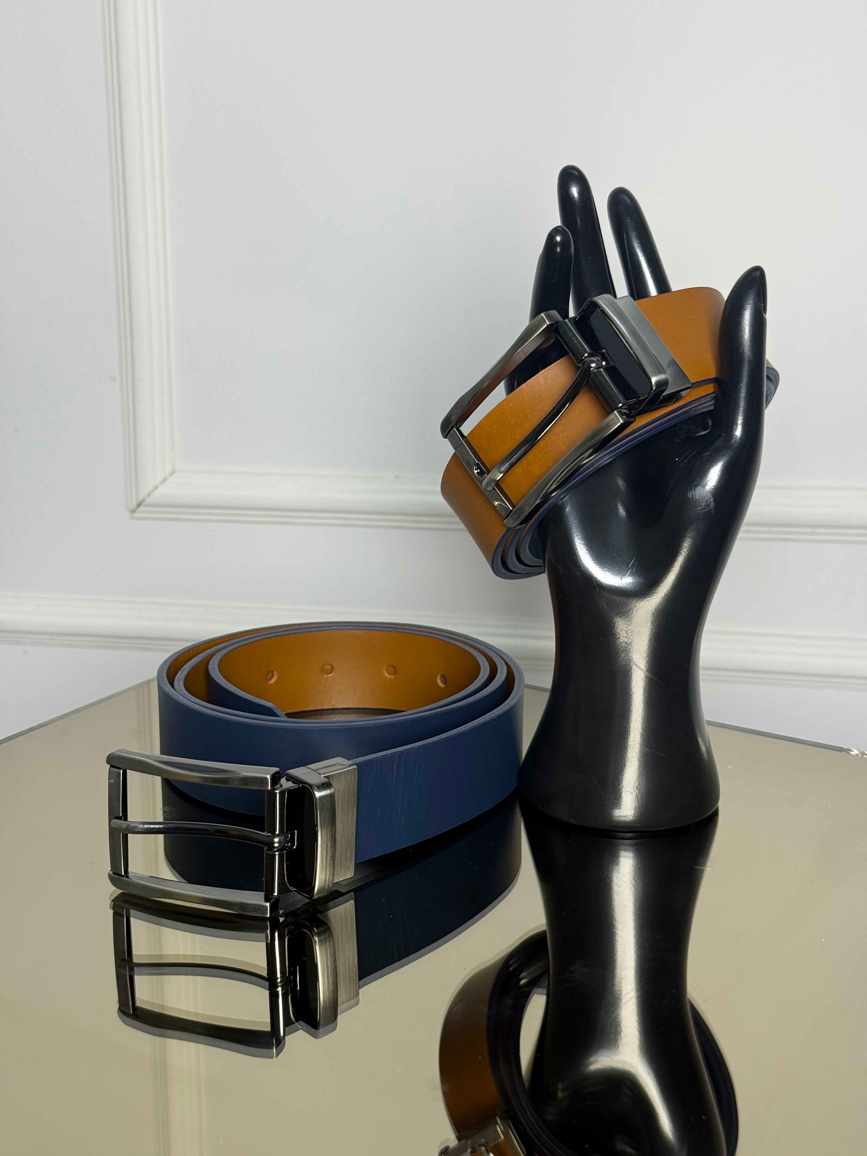 Cinturon doble faz hombre Azul Miel en Cuero