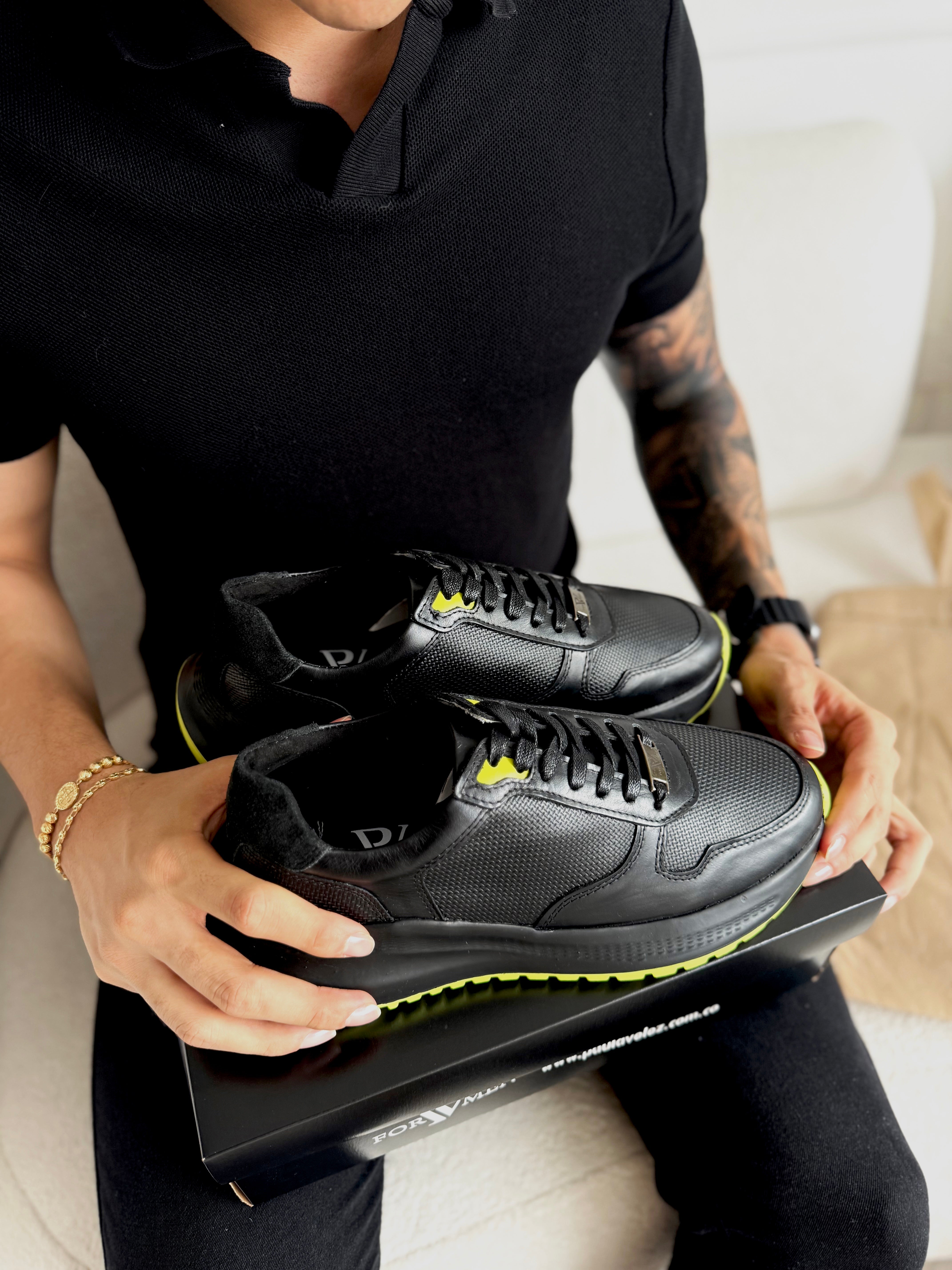 Tenis de hombre Dante negro neón en cuero