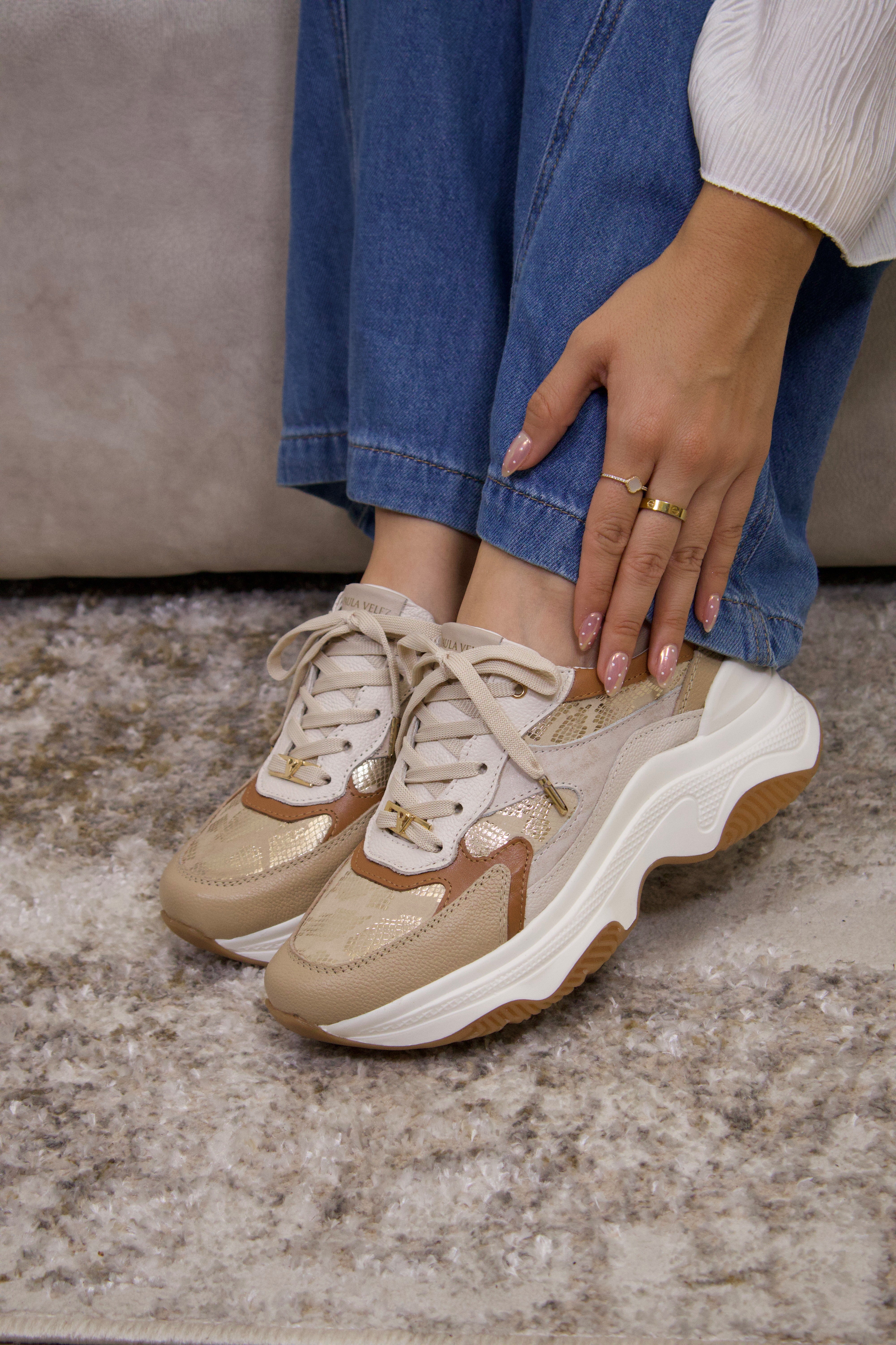 Tenis de cuero Samara Taupe Folia Evoltis