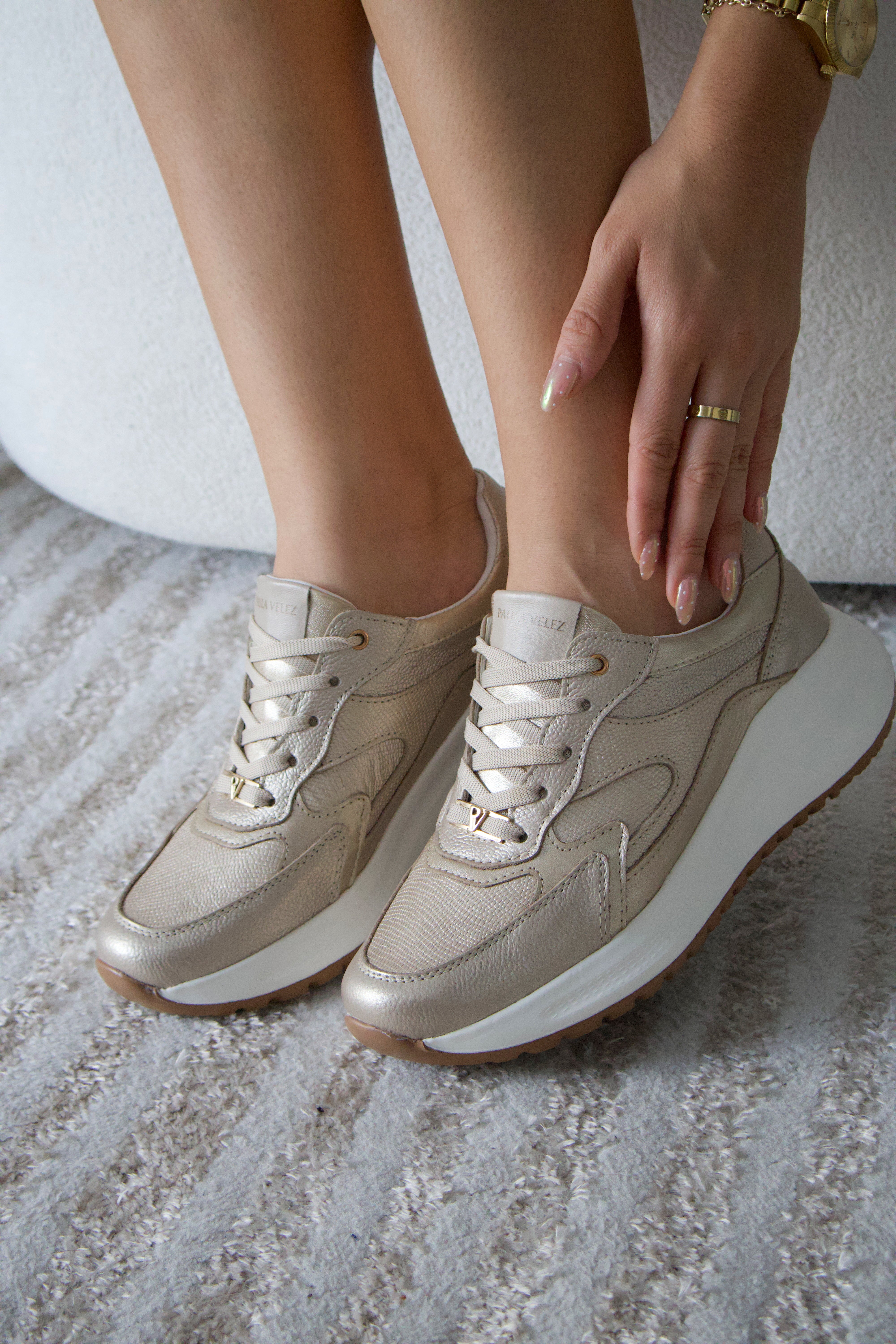 Tenis de cuero Samara champan panda oro