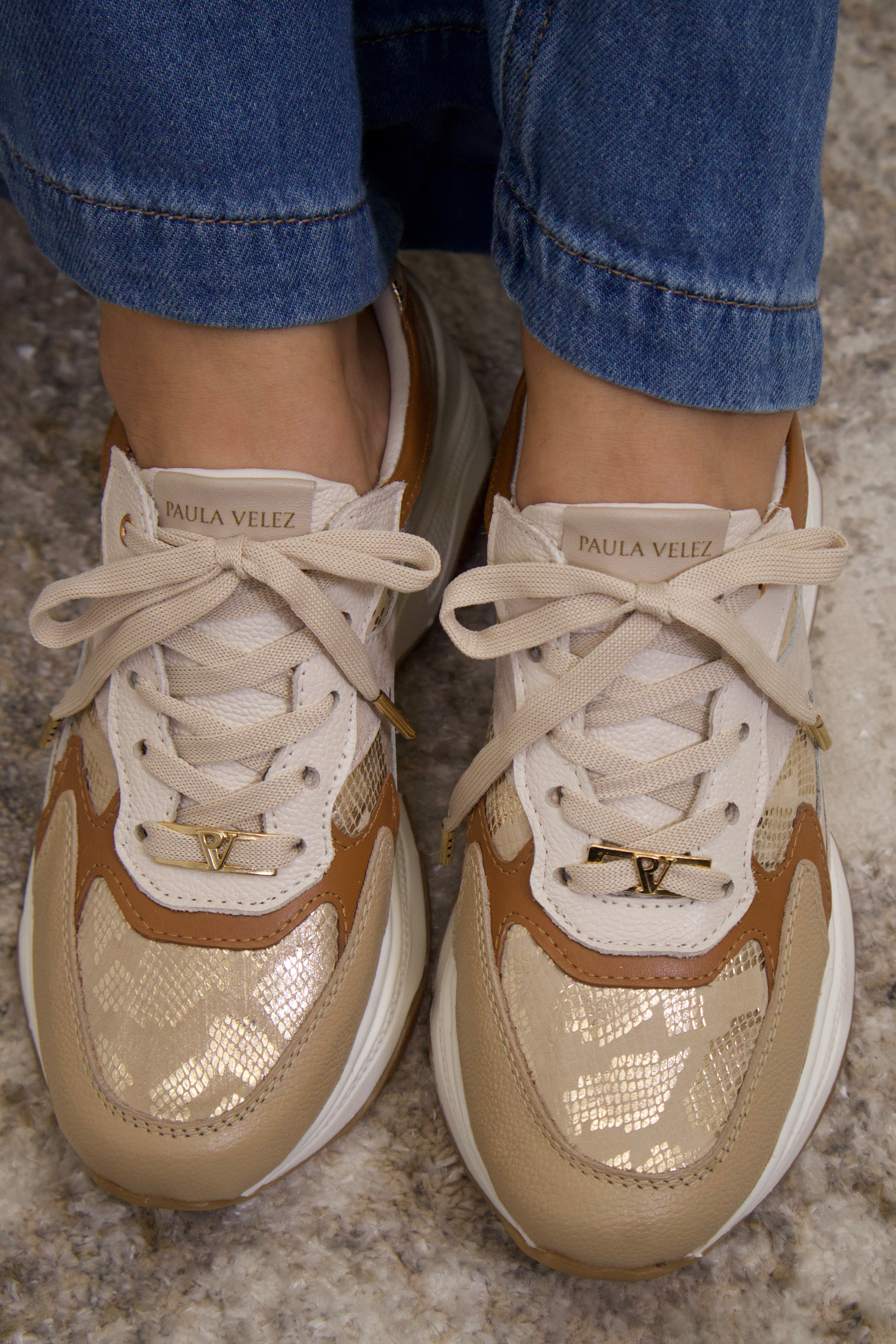 Tenis de cuero Samara Taupe Folia Evoltis