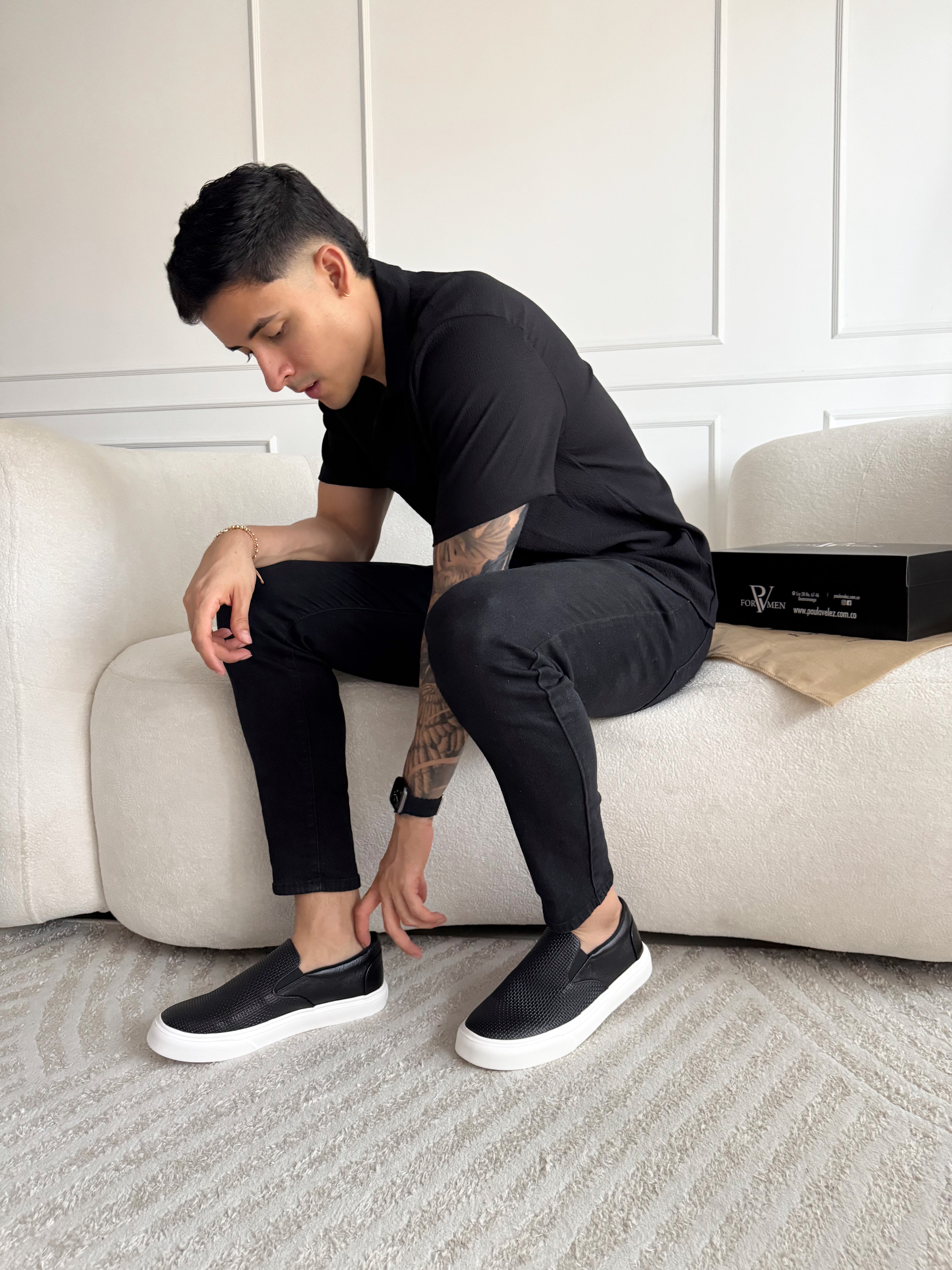 Tenis de hombre Lecco en cuero NEGRO