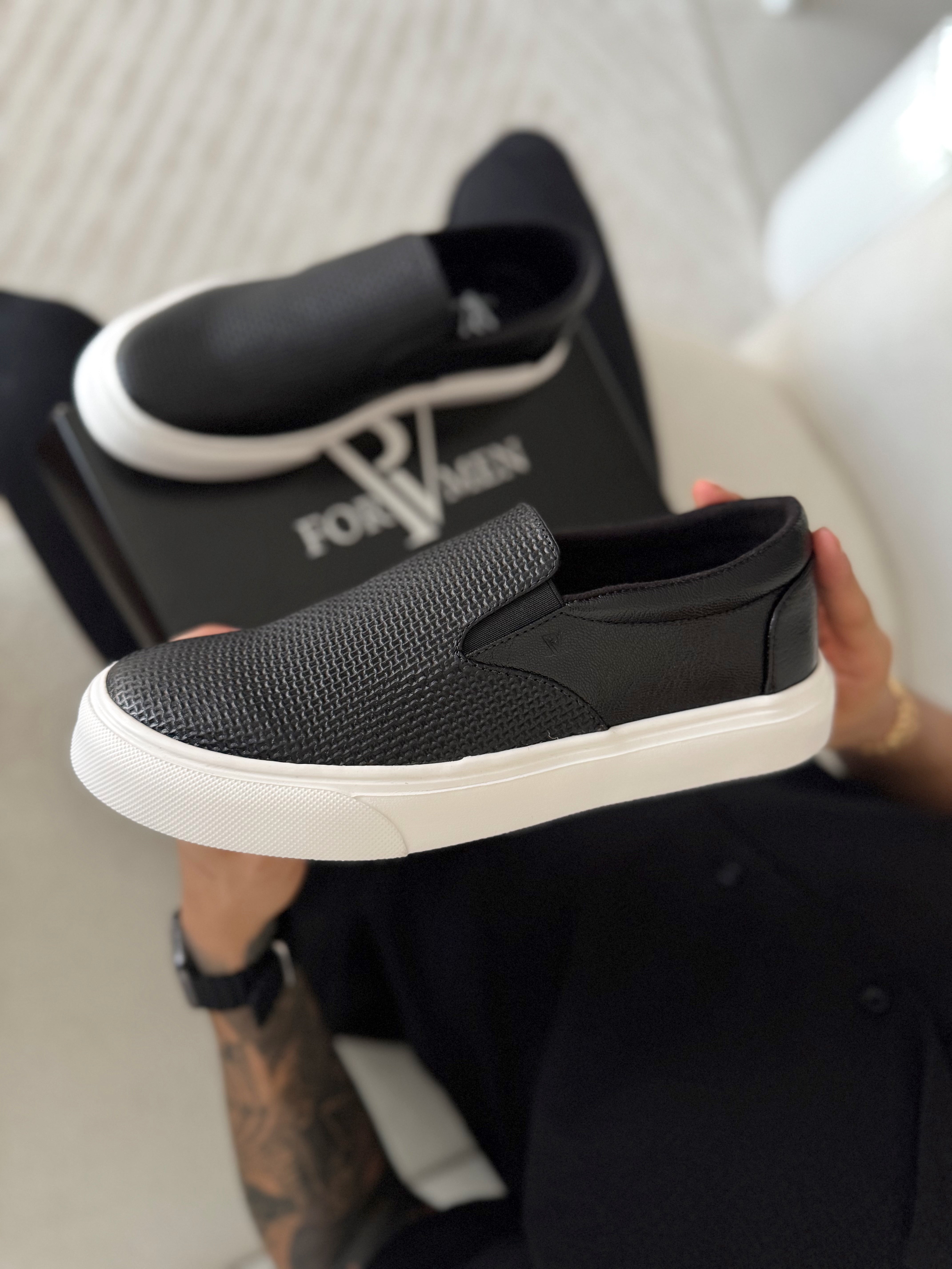 Tenis de hombre Lecco en cuero NEGRO