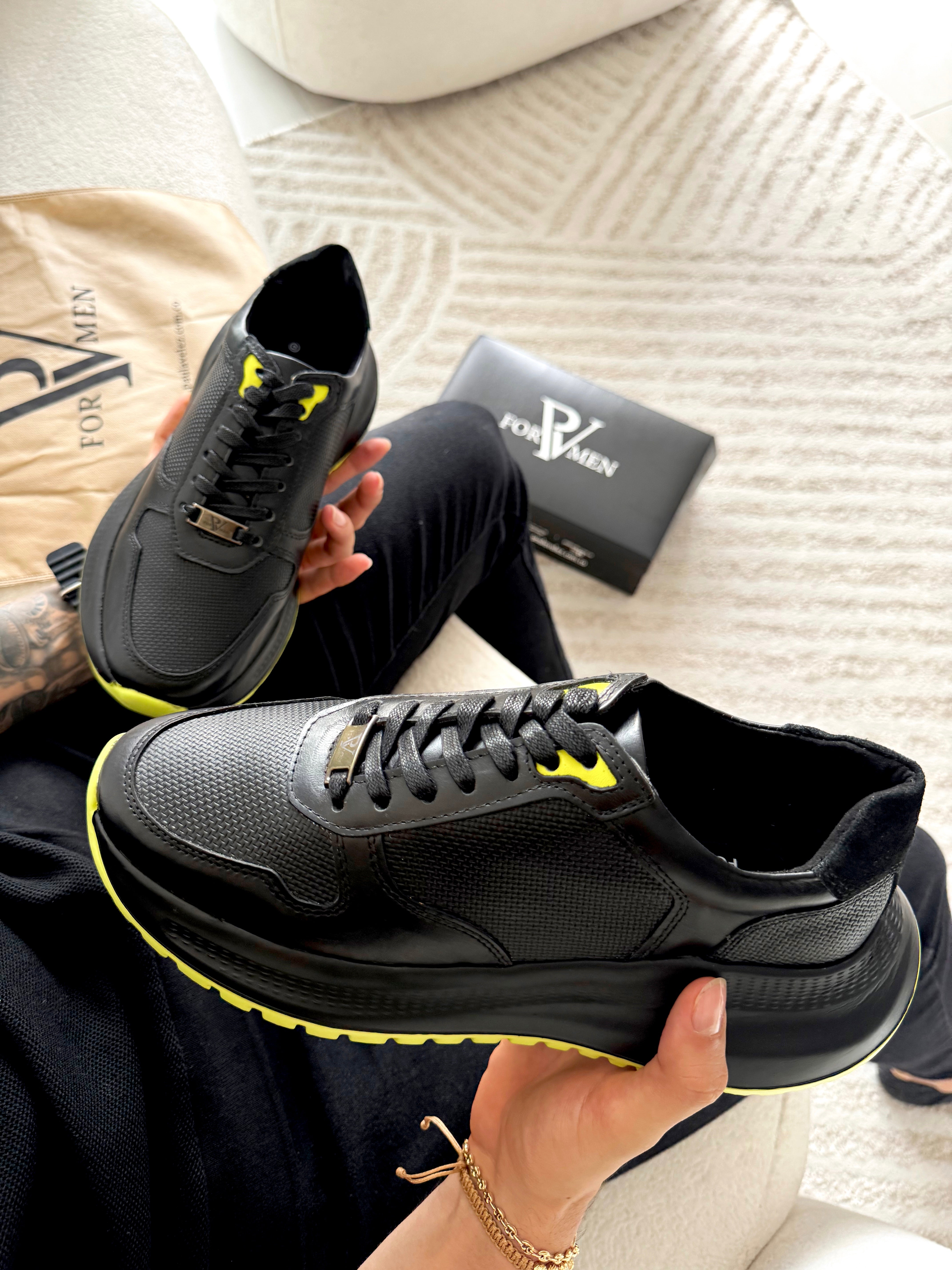 Tenis de hombre Dante negro neón en cuero