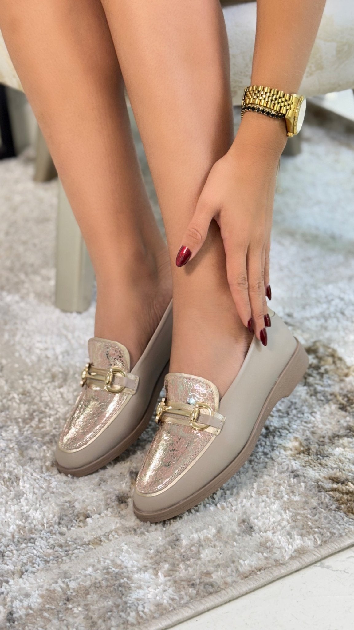 Baleta Dalia en cuero taupe y folia rosa para mujer - Paula Vélez - PAULA VELEZ