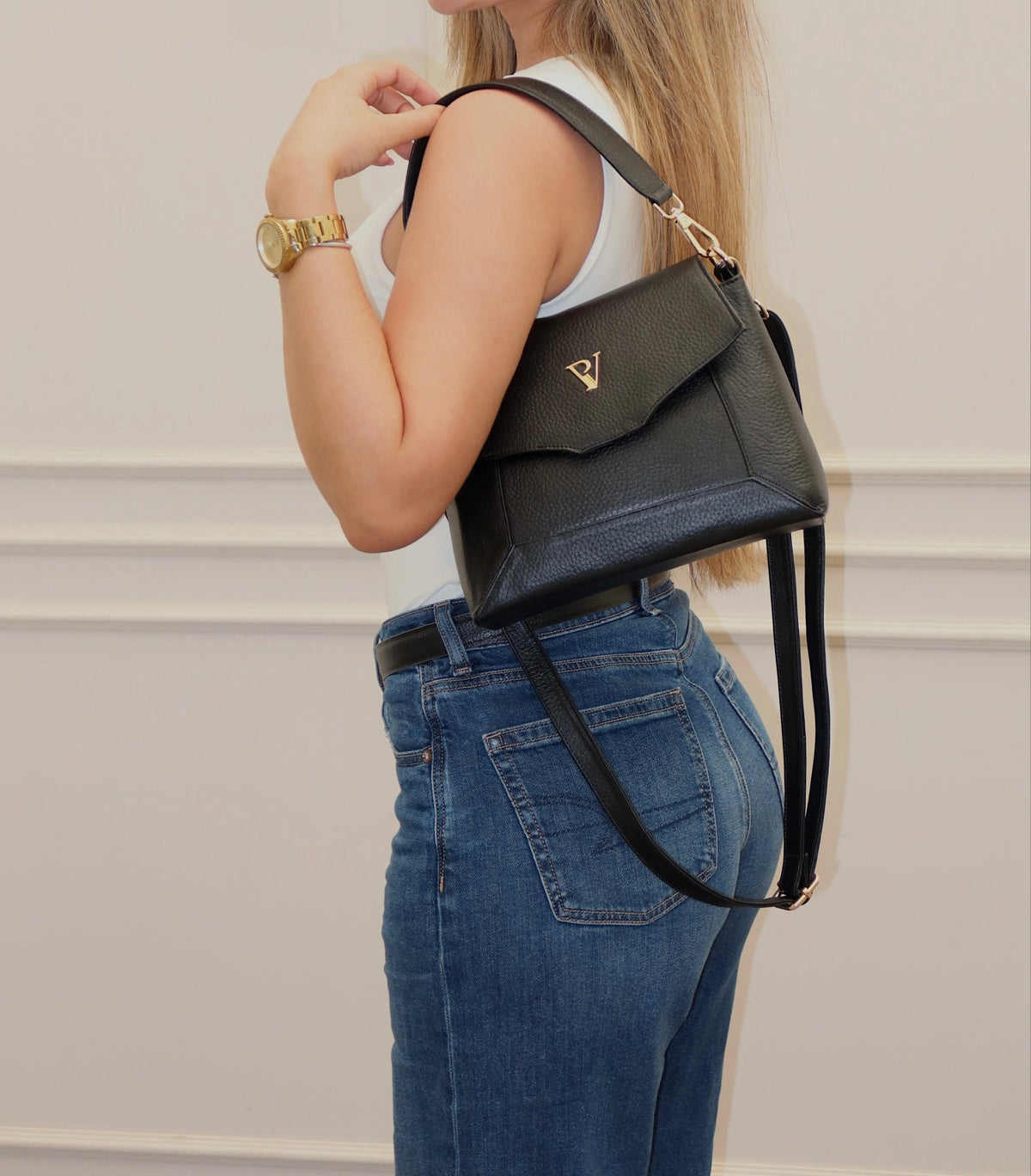 Bolso Lara en Cuero Negro - PAULA VELEZ