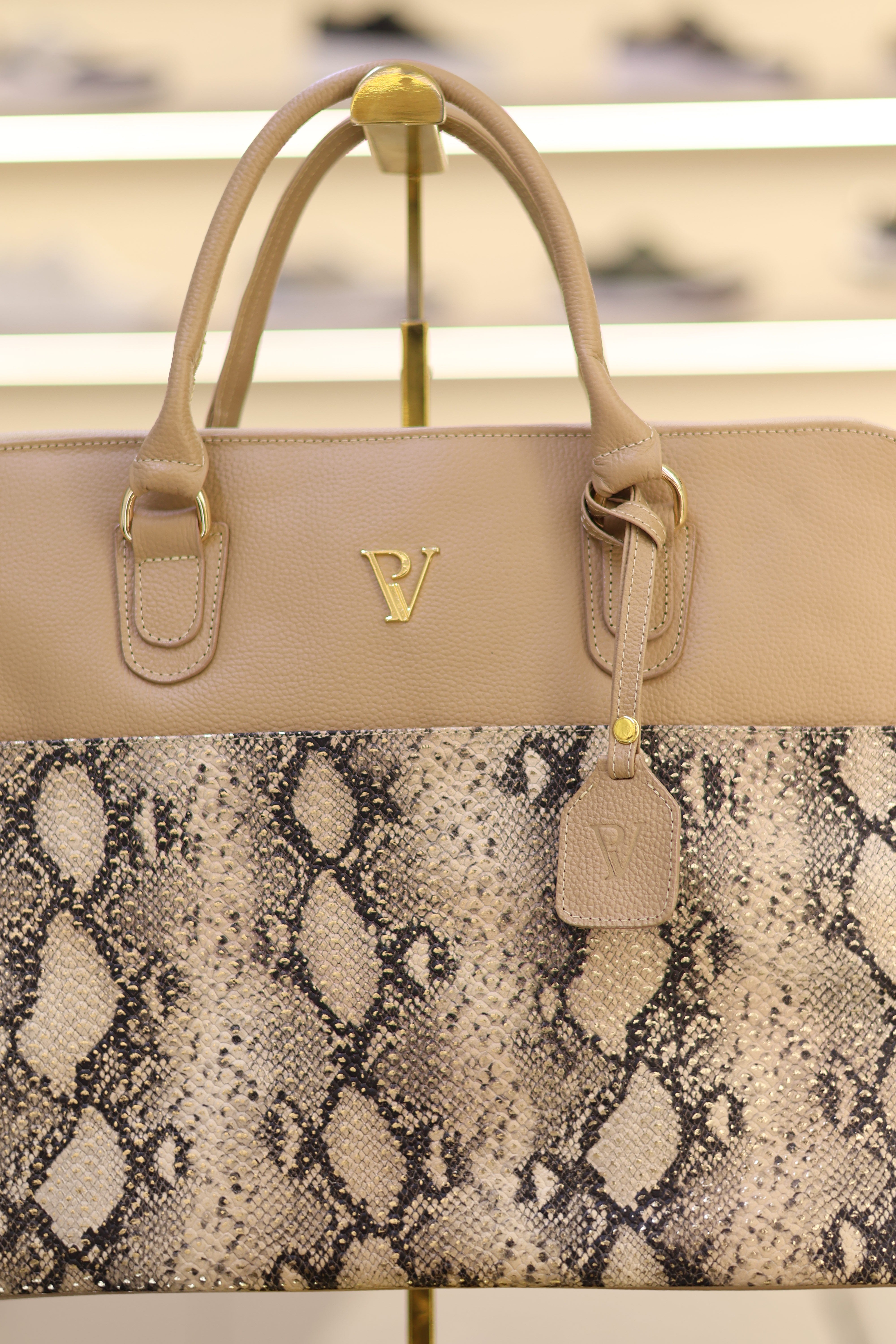 Bolso de cuero ejecutivo taupe x pitón