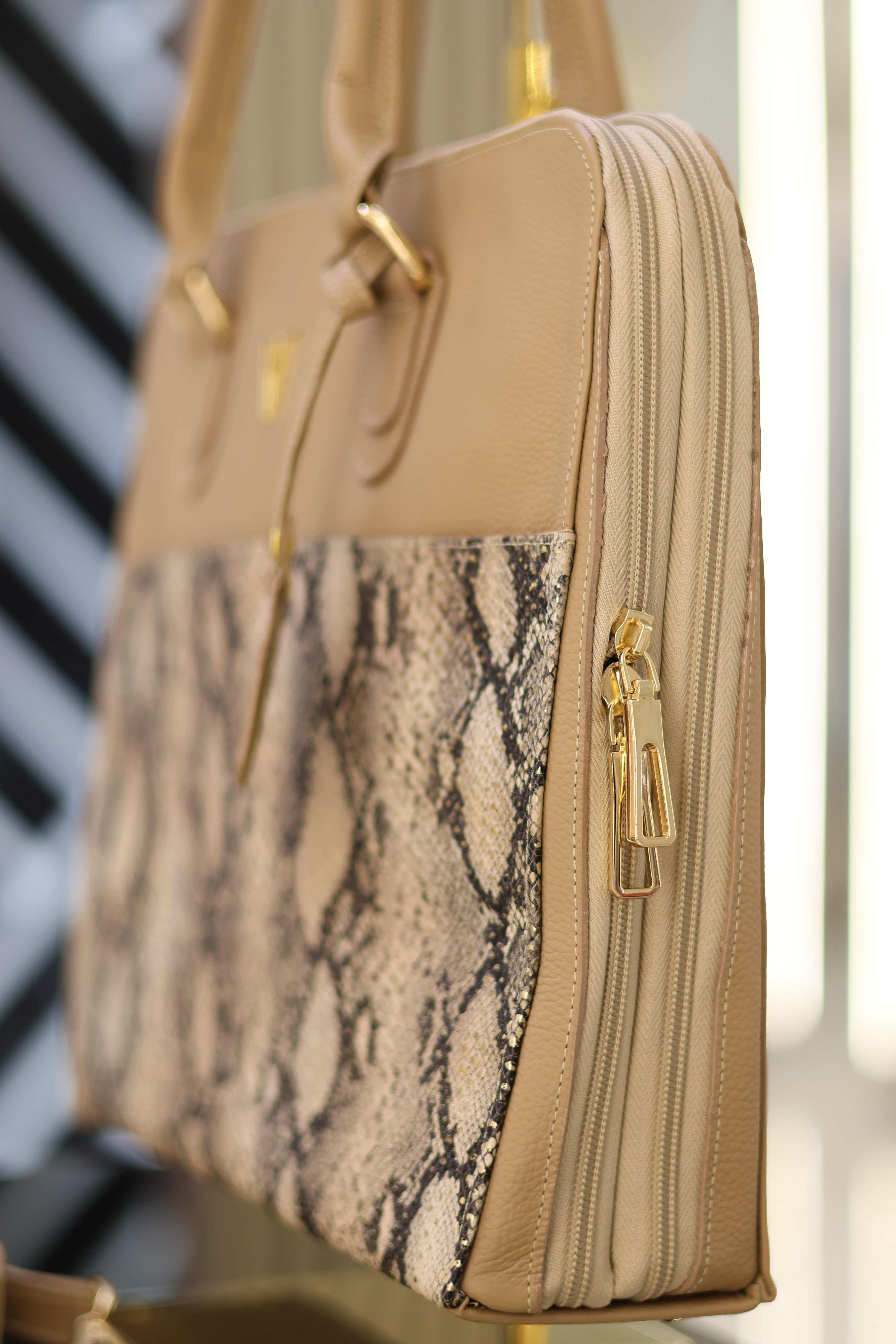 Bolso de cuero ejecutivo taupe x pitón