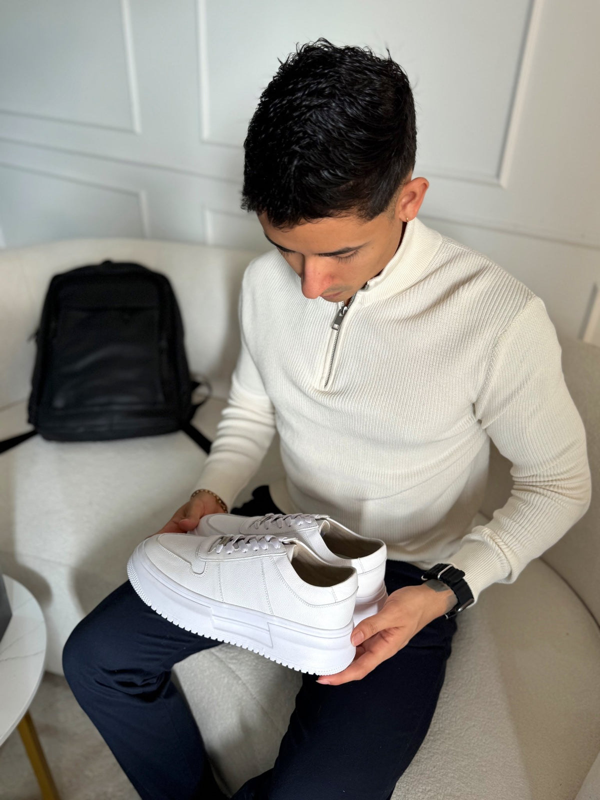 Tenis Enzo en cuero blanco para hombre - Paula Vélez - PAULA VELEZ