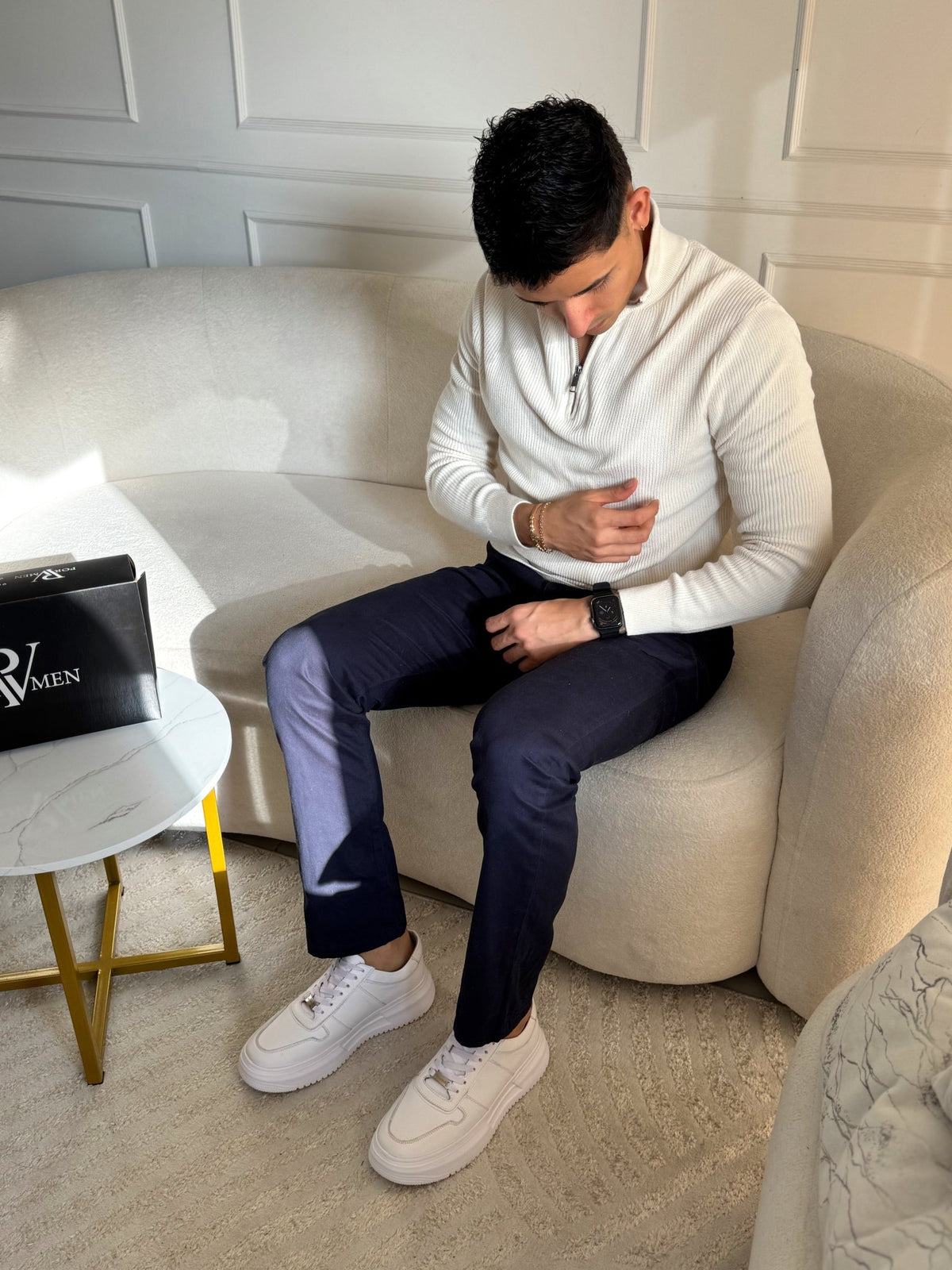 Tenis Enzo en cuero blanco para hombre - Paula Vélez - PAULA VELEZ