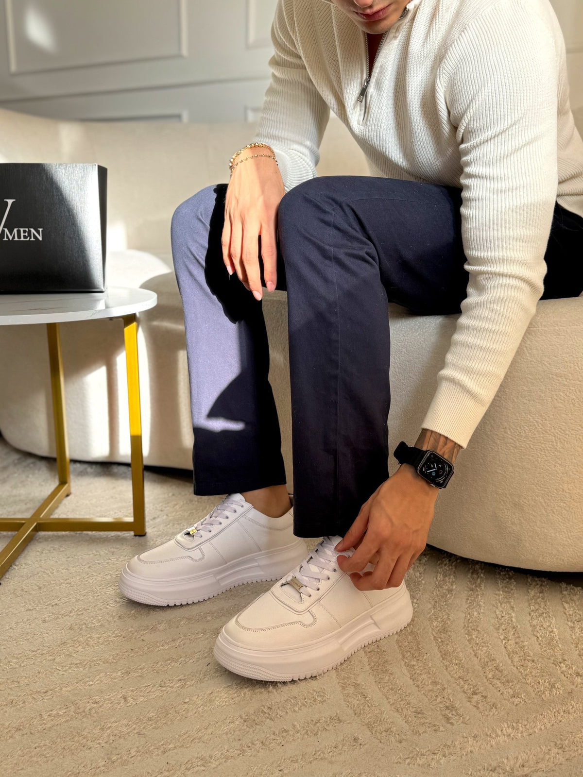 Tenis Enzo en cuero blanco para hombre - Paula Vélez - PAULA VELEZ