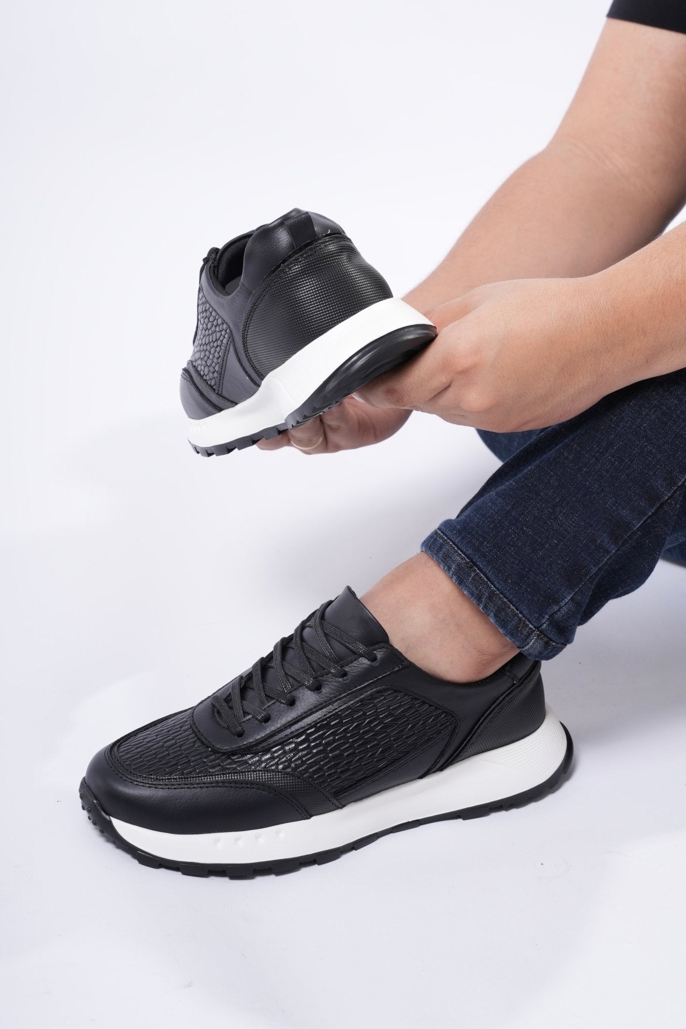 Tenis Origen negro Bambu en Cuero para Hombre - PAULA VELEZ
