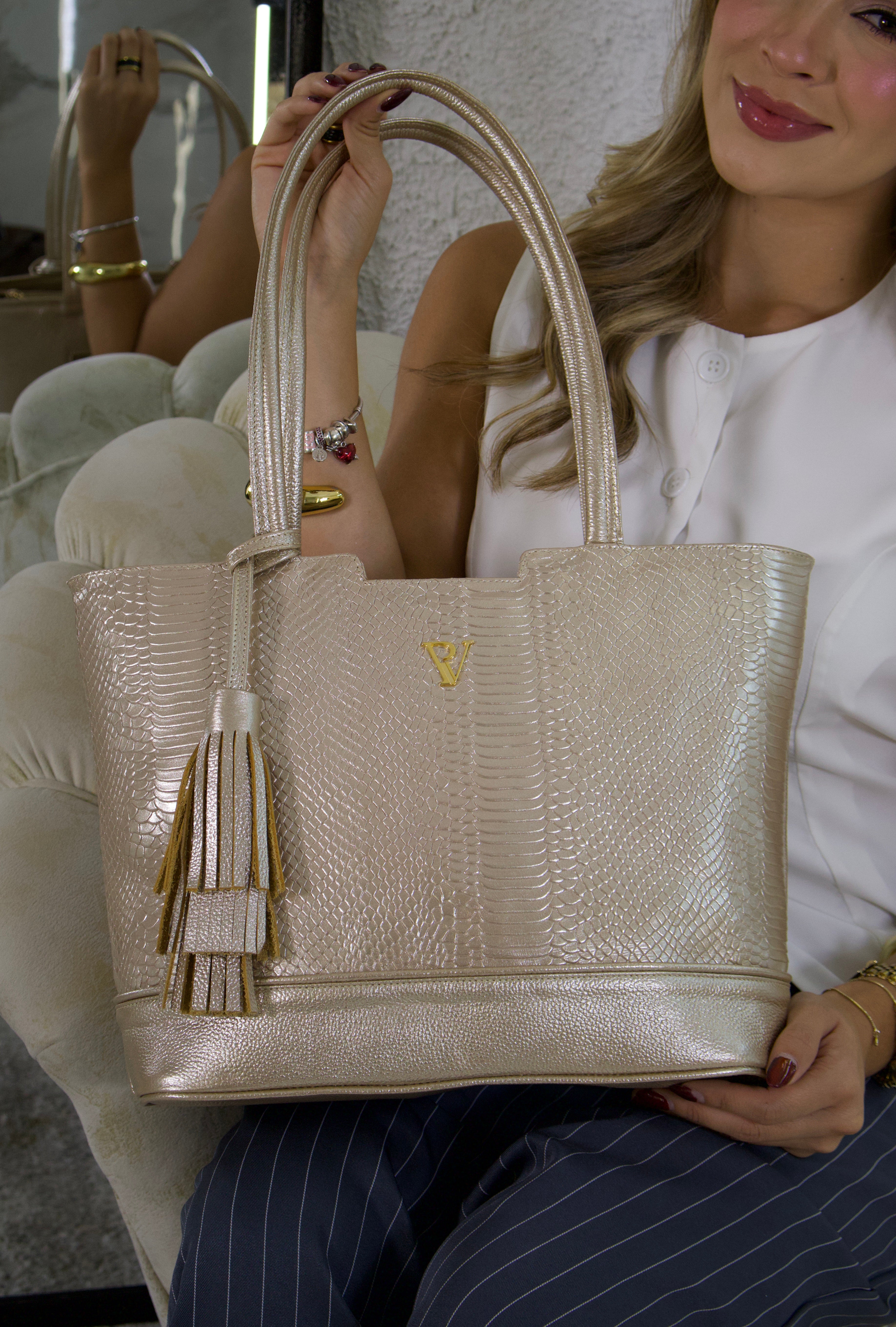 Bolso Grecia Champán en Cuero