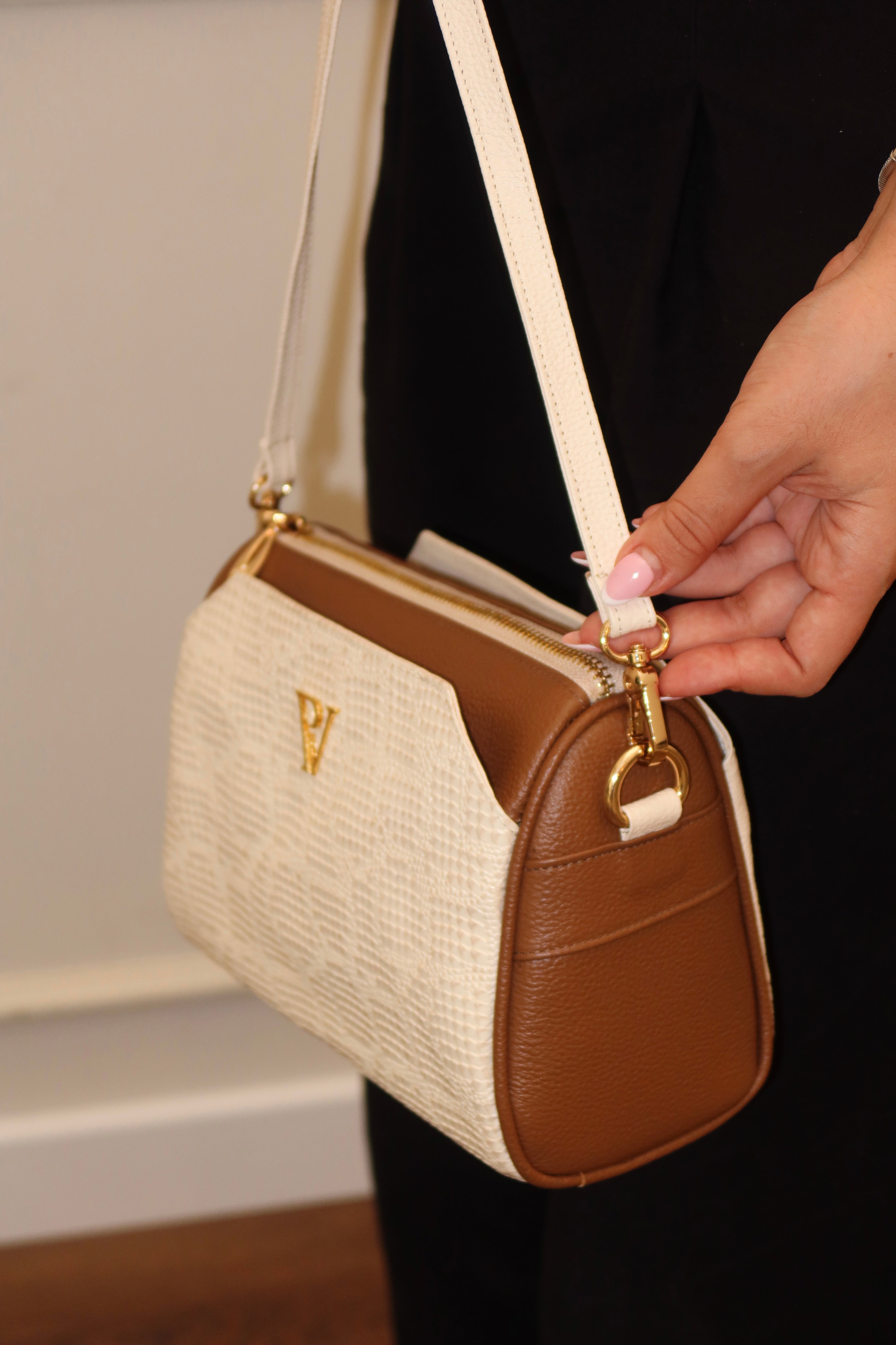 Bolso Tiffany en cuero Marfil/Miel