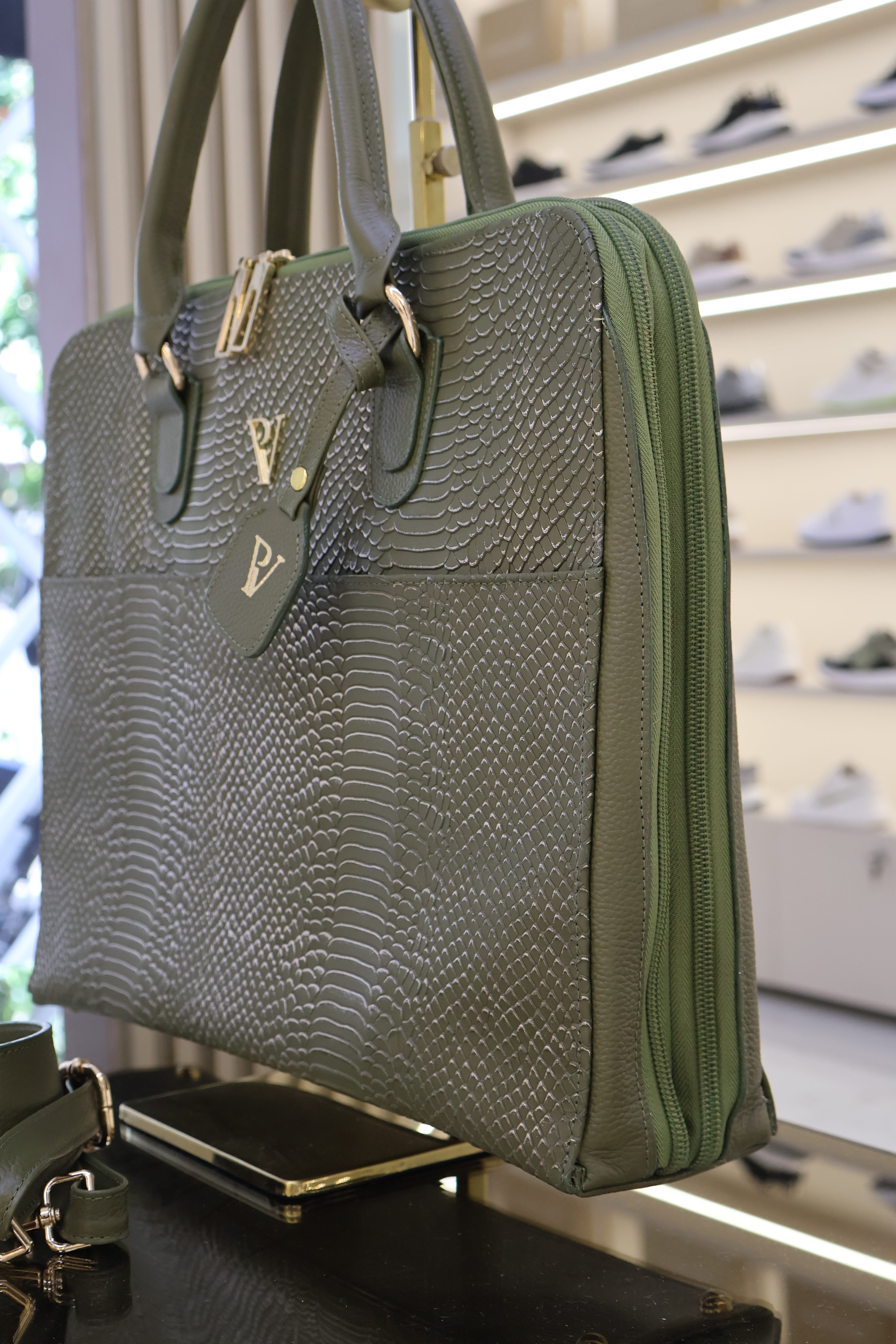Bolso de cuero ejecutivo verde x folia