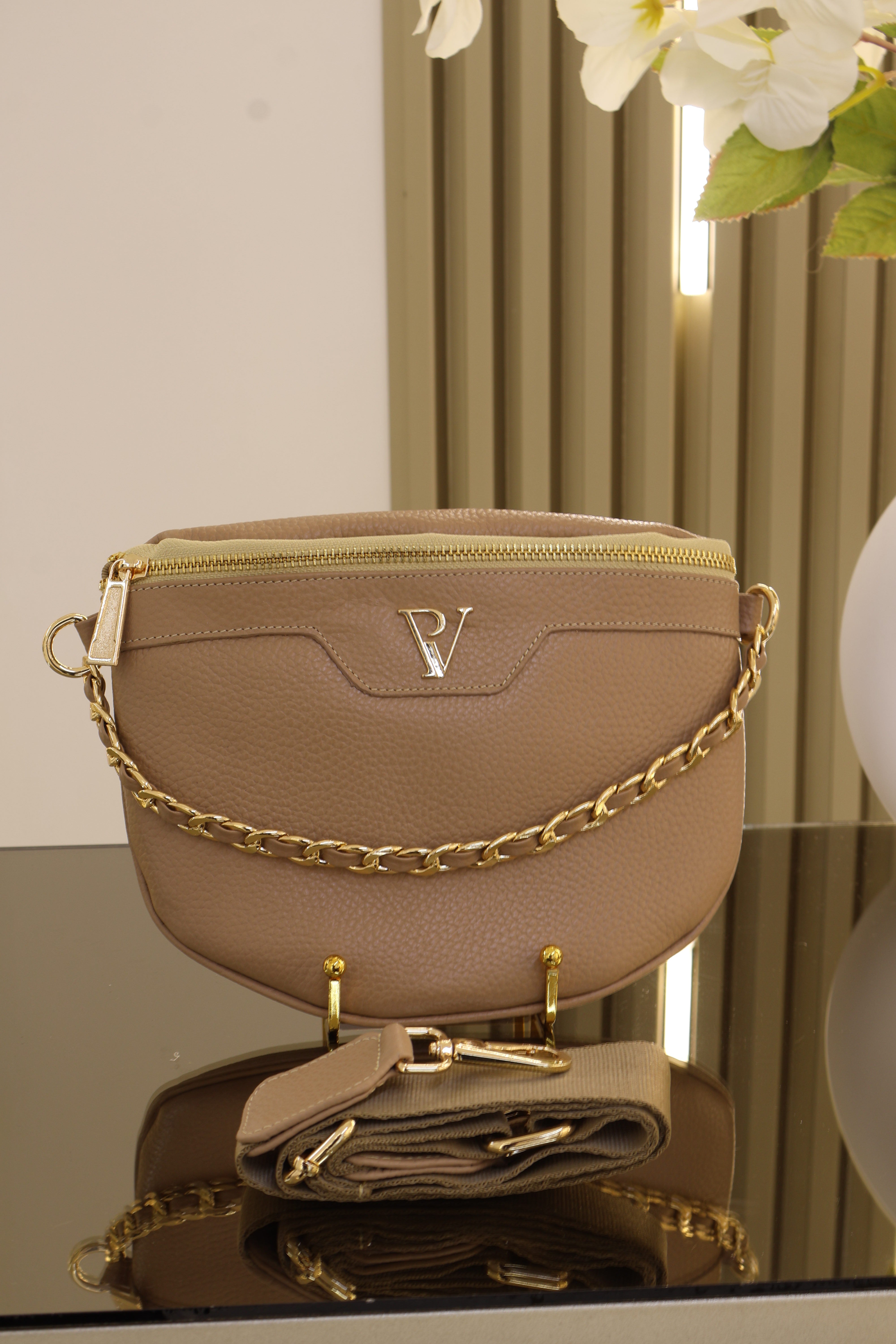 Riñonera Taupe en cuero