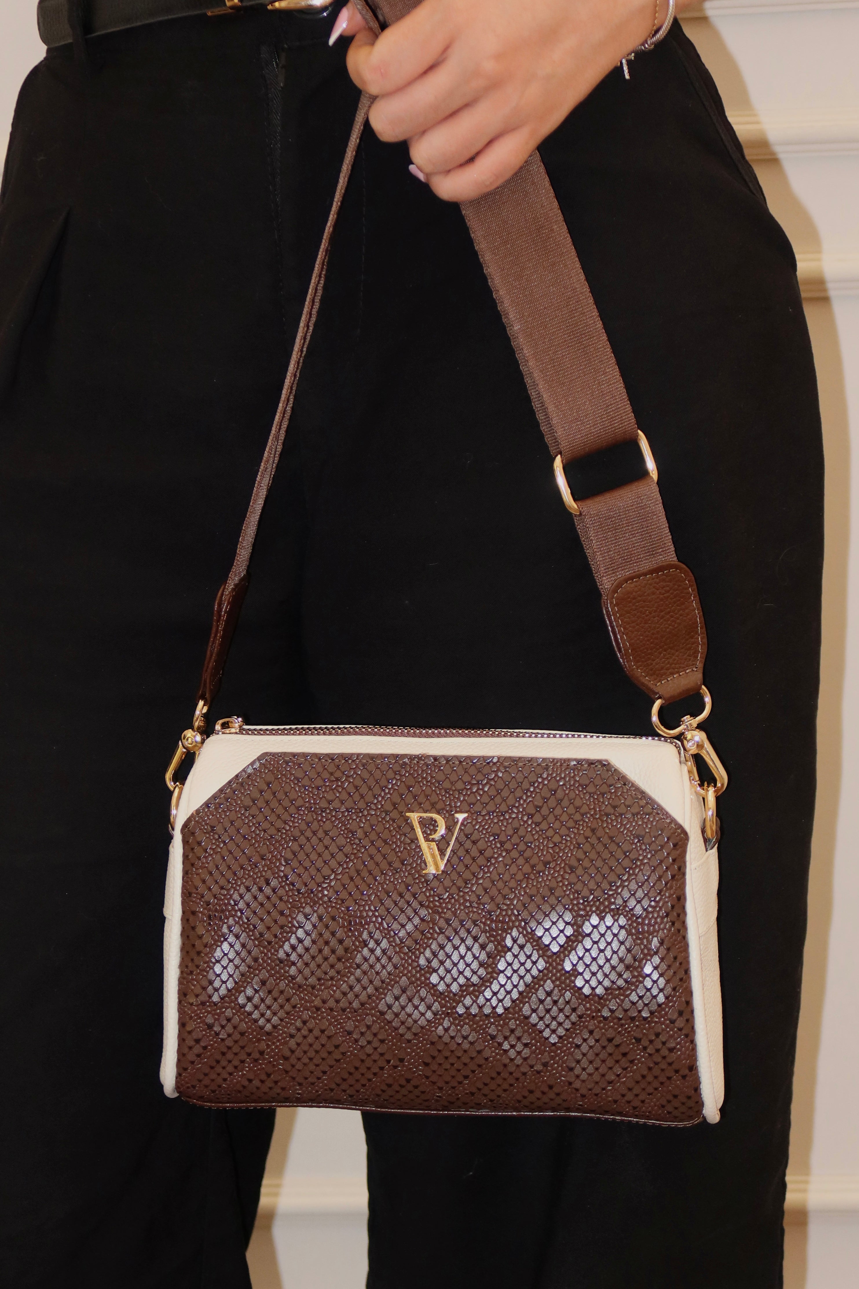 Bolso Tiffany en cuero cafe/avena