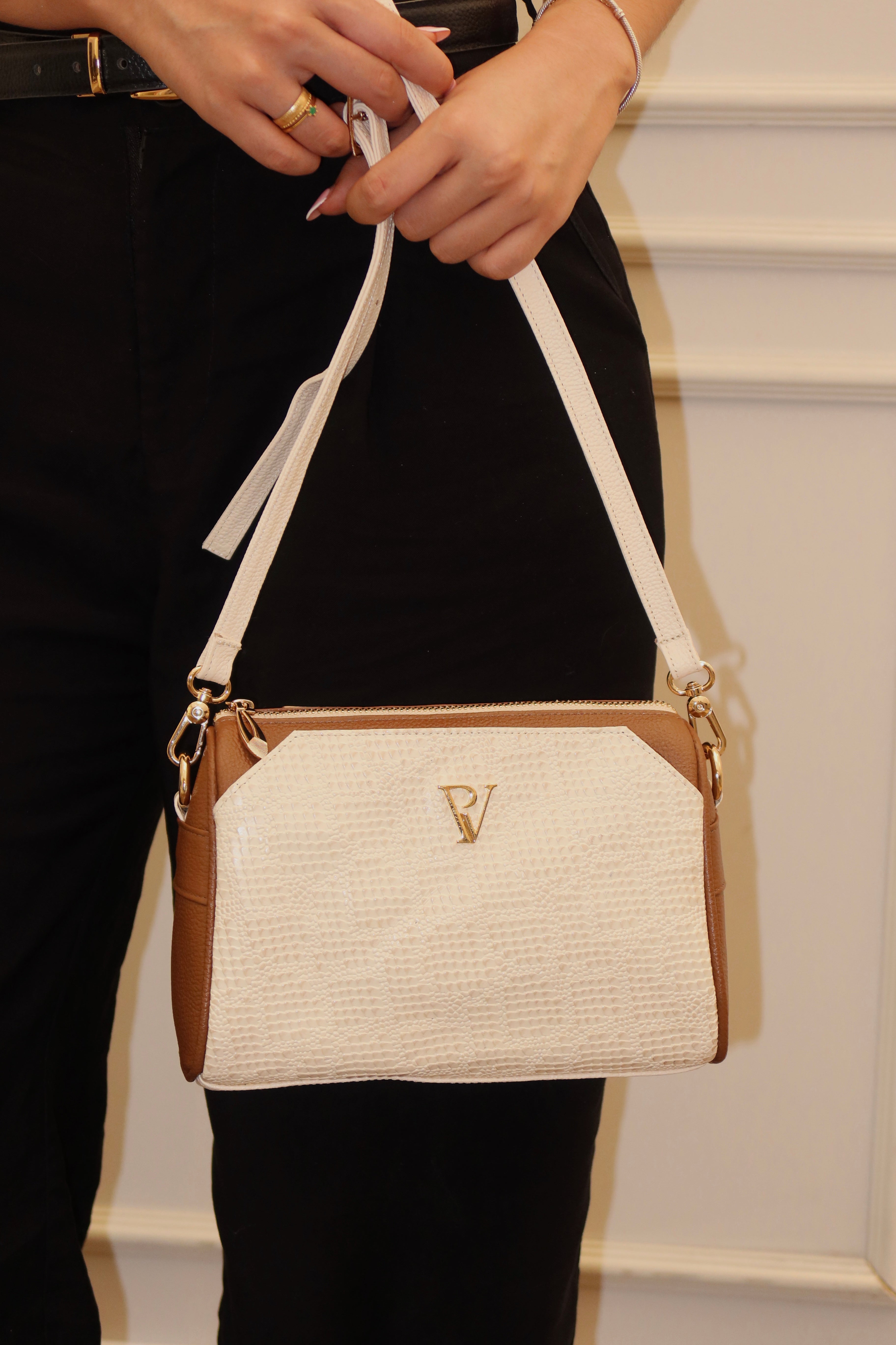 Bolso Tiffany en cuero Marfil/Miel