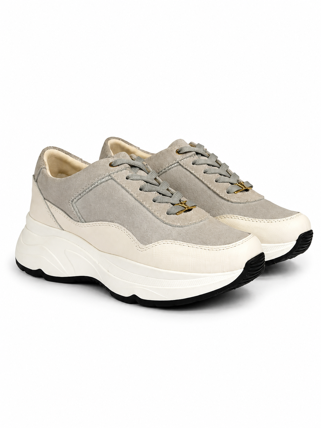 Tenis Luciana blanco carnaza gris en cuero Paula Vélez