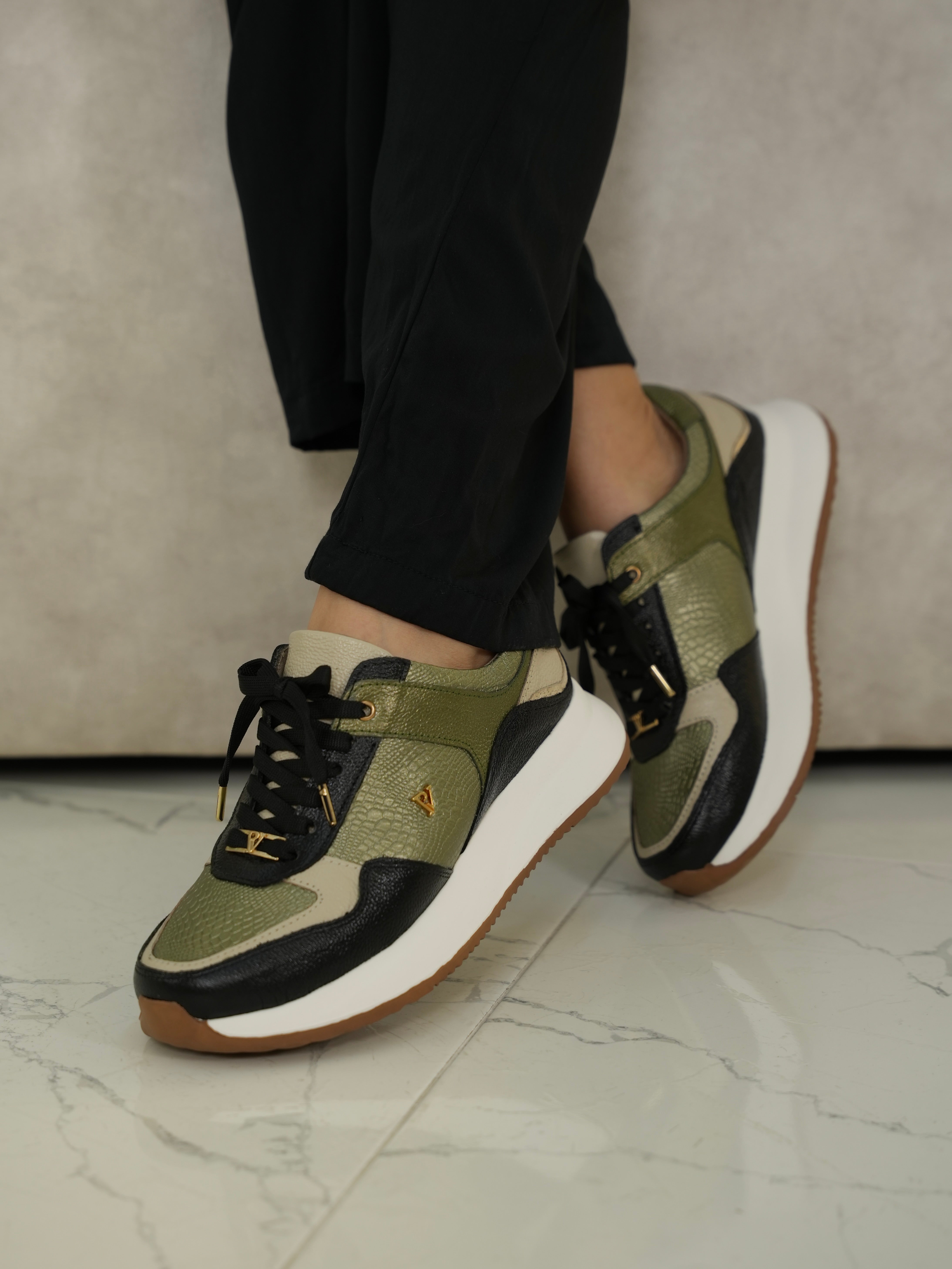 Tenis denver negro esmeralda en cuero