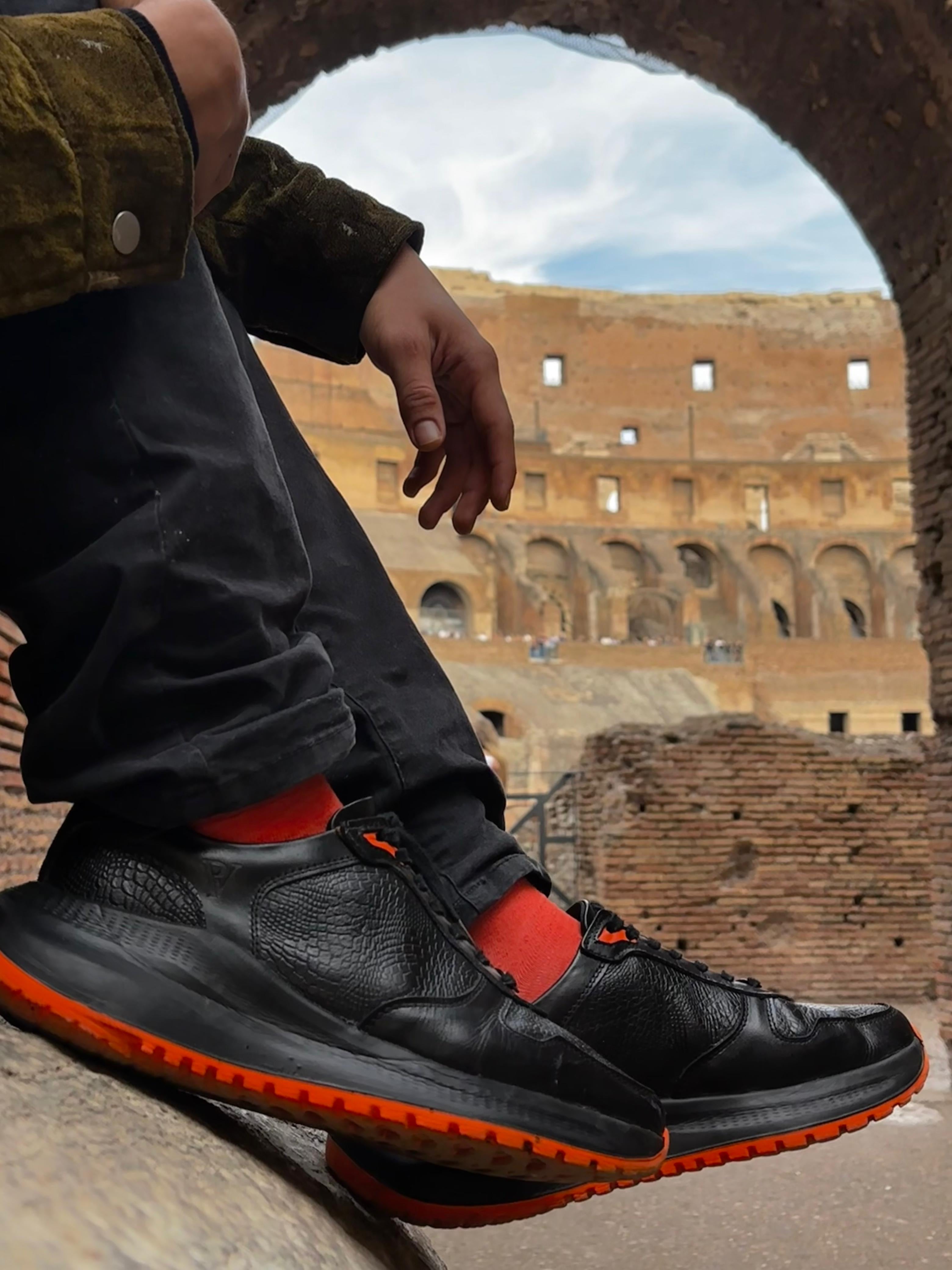 Tenis de hombre Dante en cuero Negro Naranja