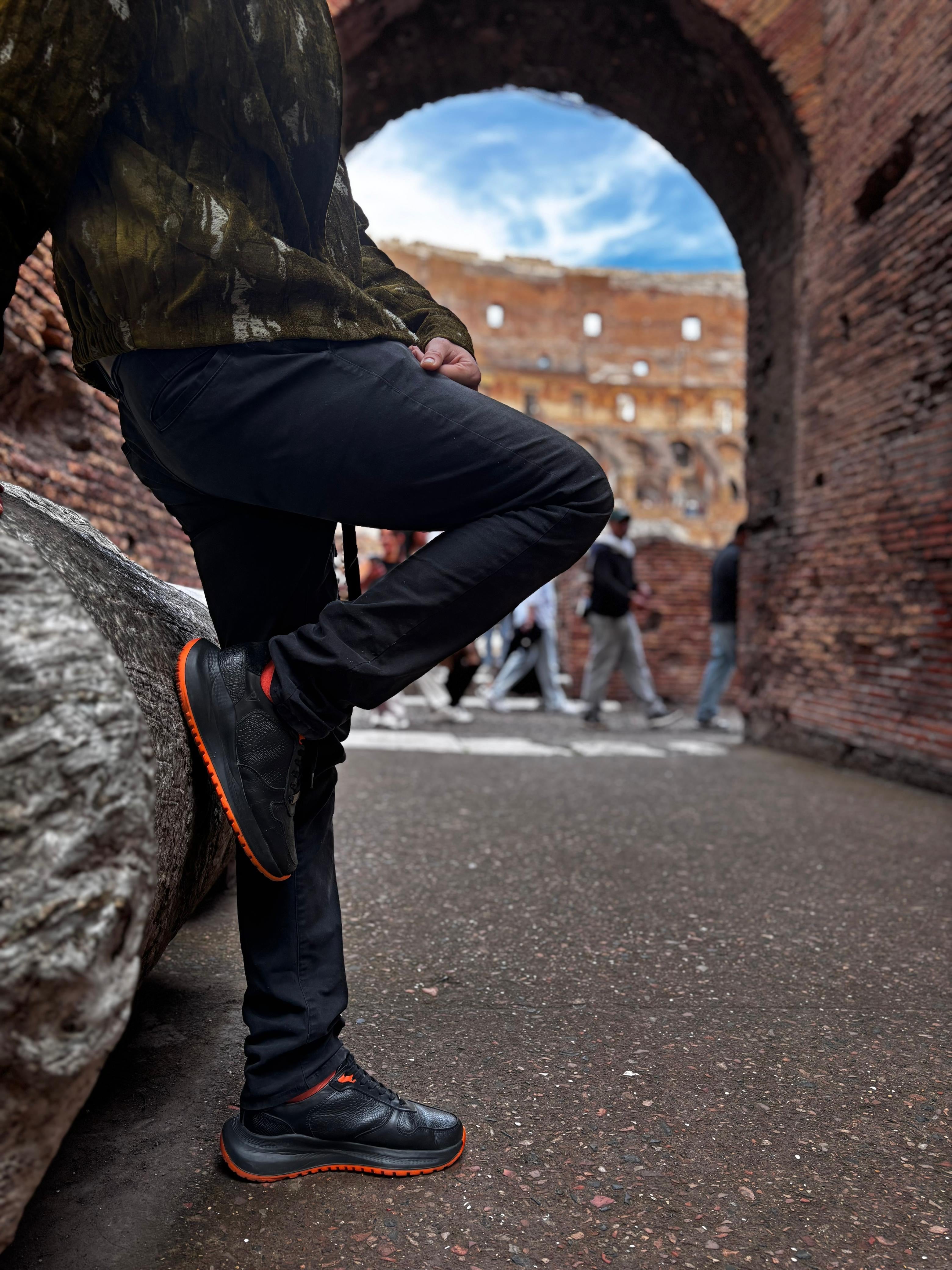 Tenis de hombre Dante en cuero Negro Naranja