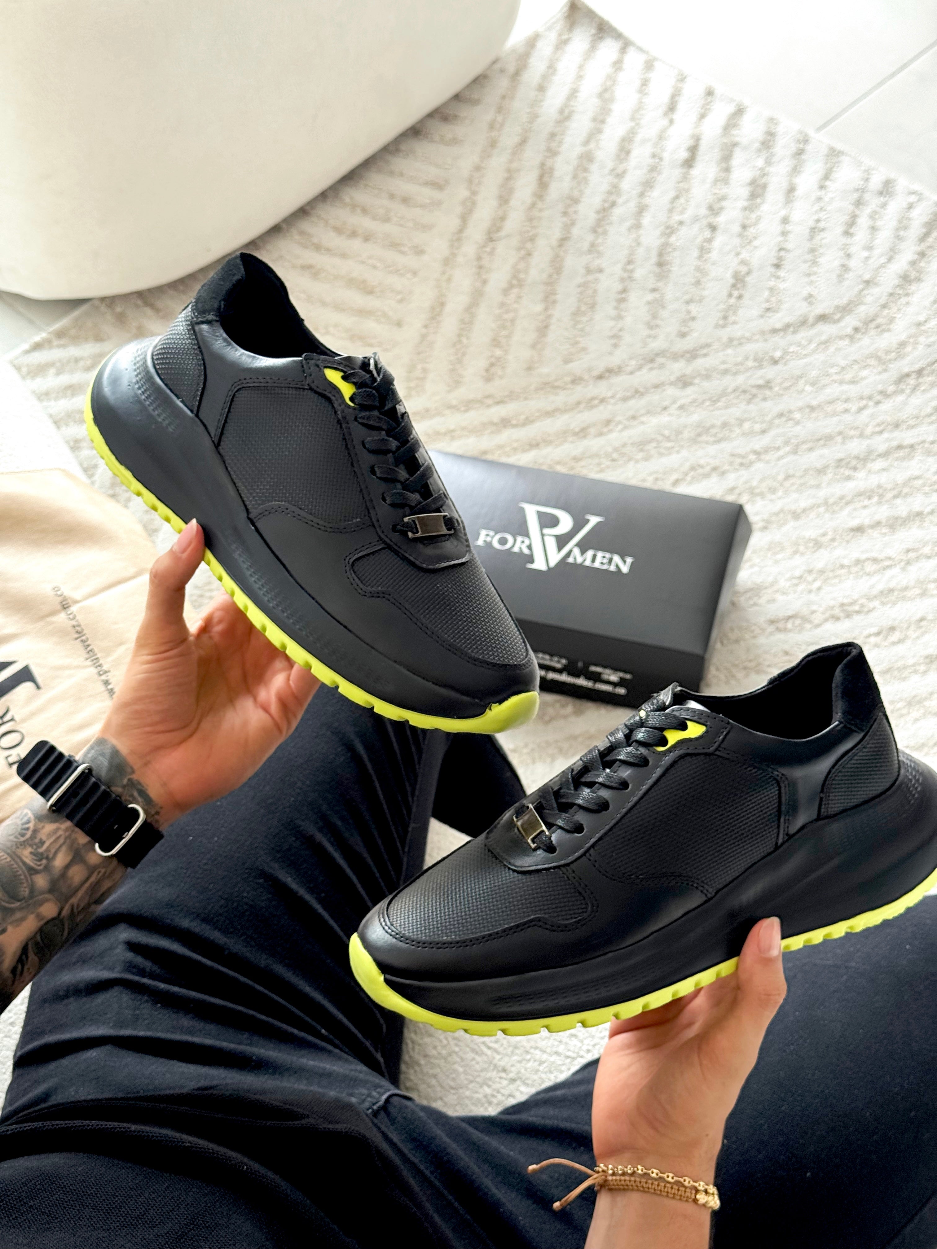 Tenis de hombre Dante negro neón en cuero
