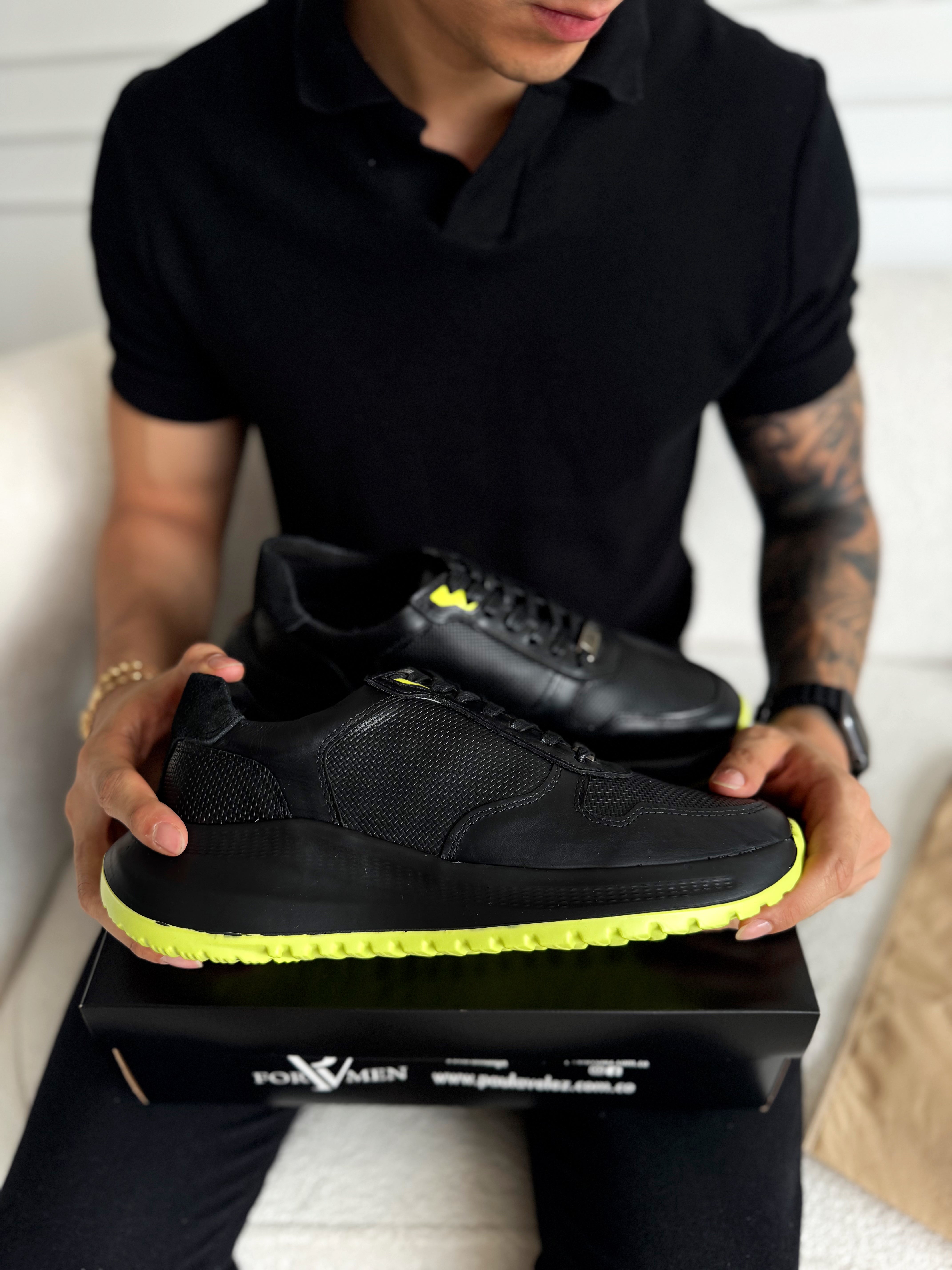 Tenis de hombre Dante negro neón en cuero