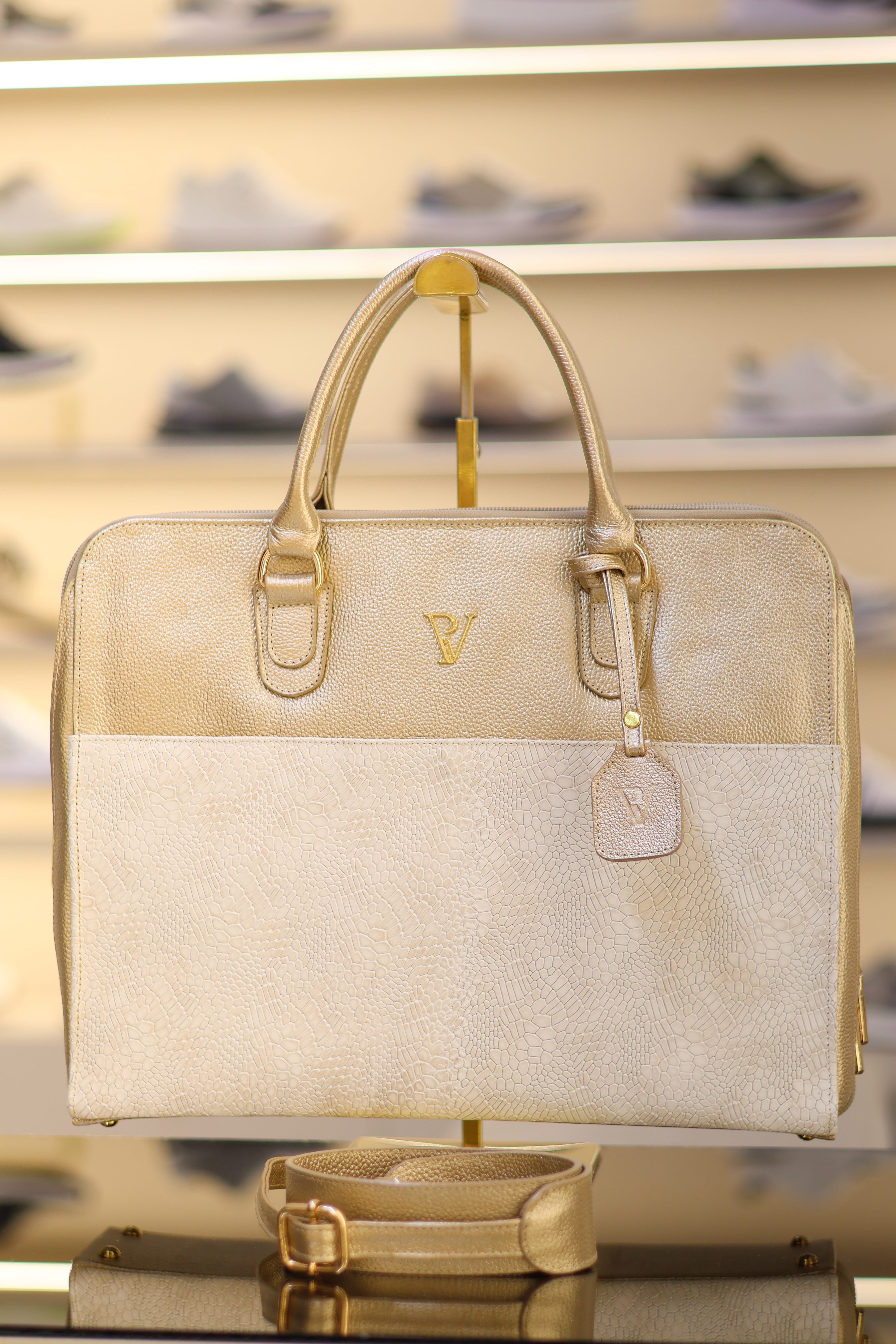 Bolso de cuero ejecutivo champán
