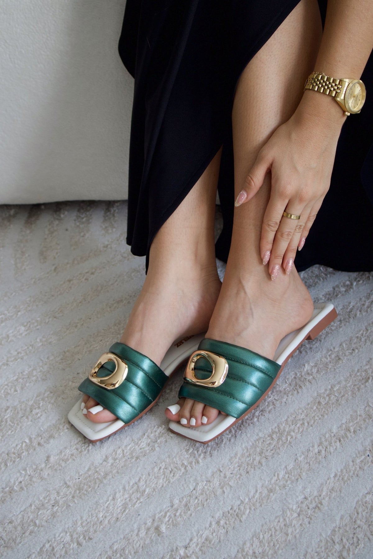 Sandalias Zara en cuero verde esmeralda para mujer - Paula Vélez - PAULA VELEZ